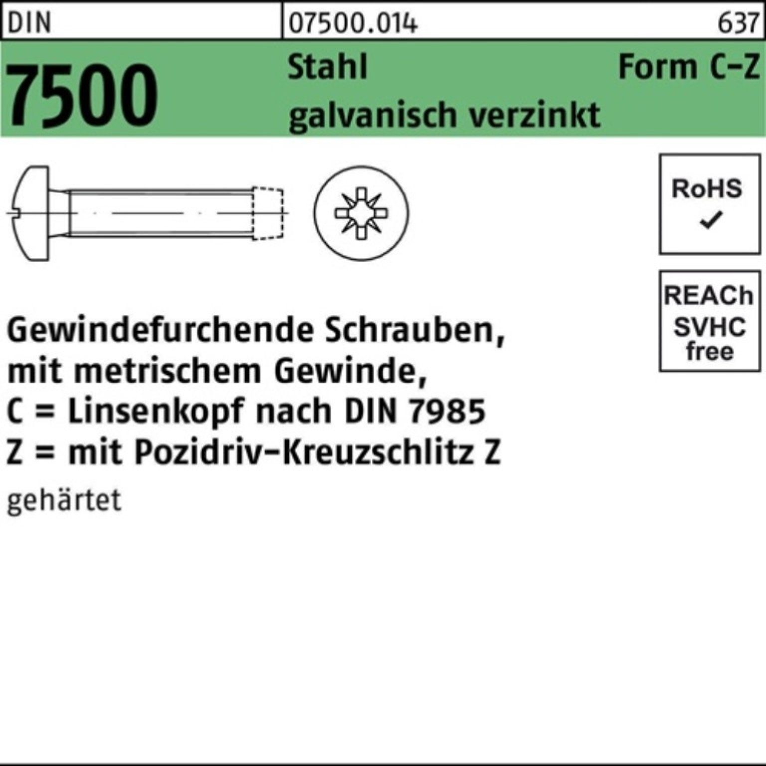 LIKO Gewindefurchendeschraube 500er PZ g Stahl DIN Gewindeschraube Reyher CM Pack 7500 5x40-Z