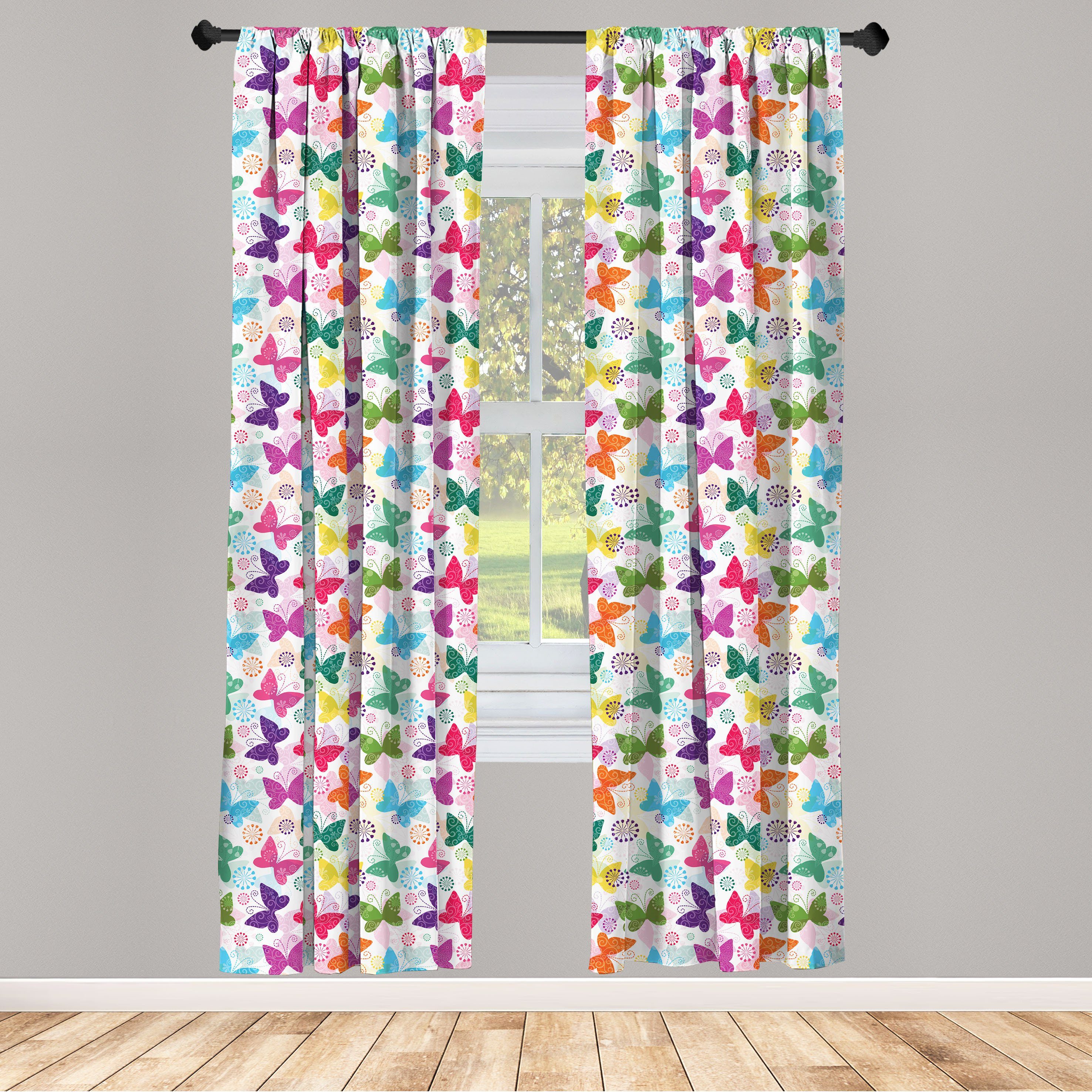 Gardine Vorhang für Wohnzimmer Schlafzimmer Dekor, Abakuhaus, Microfaser, Schmetterling Leuchtende Blumenalles