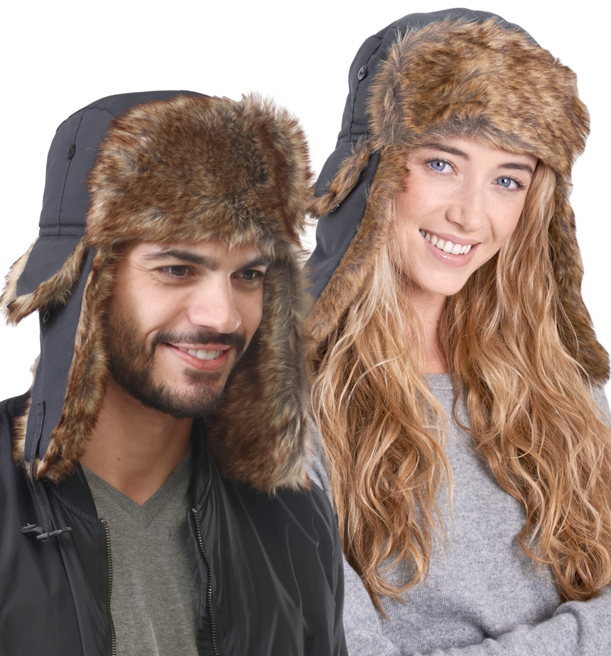 Tough Outfitters Ohrenmütze Fliegermütze Herren - Russen Mütze Fellmütze Damen - Uschanka (1-St) Ushanka Mütze mit Ohrenklappen - Russische Mütze aus Kunstfell grau