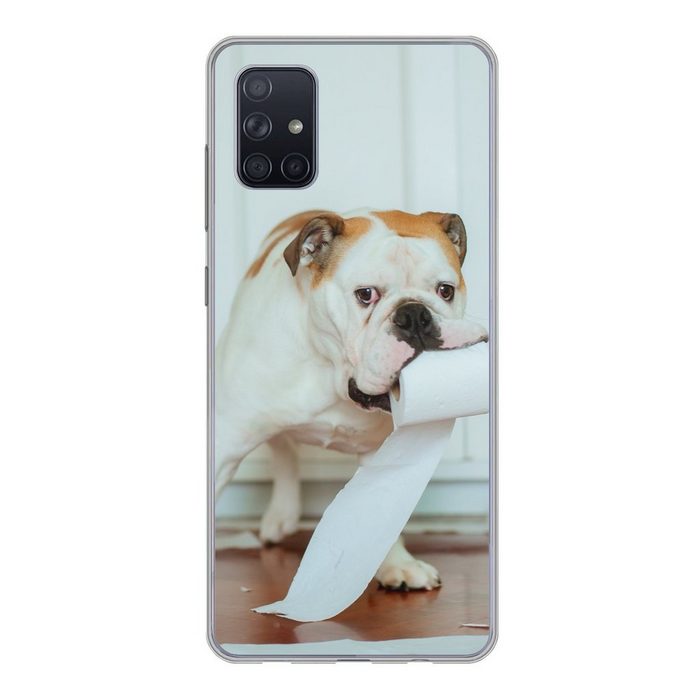 MuchoWow Handyhülle Hund spielt mit Toilettenpapier Phone Case Handyhülle Samsung Galaxy A71 Silikon Schutzhülle