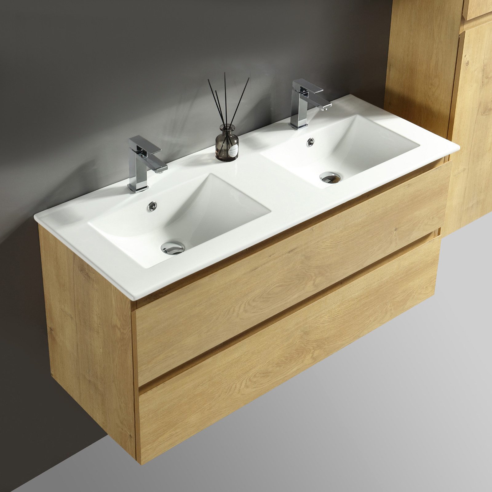 Alpenberger Badezimmer-Set Badezimmer Möbel Badschrank, (Moderner Waschplatz, Keramik Waschbecken mit Überlauf), Doppelwaschtisch 120 cm …