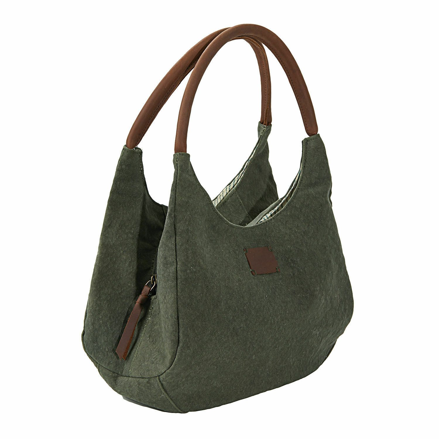 Mirabeau Handtasche Tasche Lucie grün/braun, stilvolles Interieur, Reine Baumwolle, Henkel aus echtem Leder