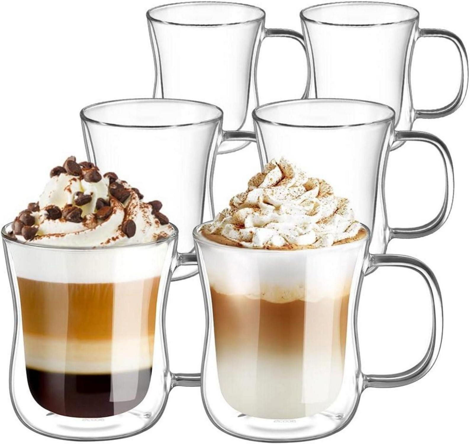Latte-Macchiato-Glas Doppelwandige Latte Macchiato Gläser Set 6er 350ml Borosilikatglas mit