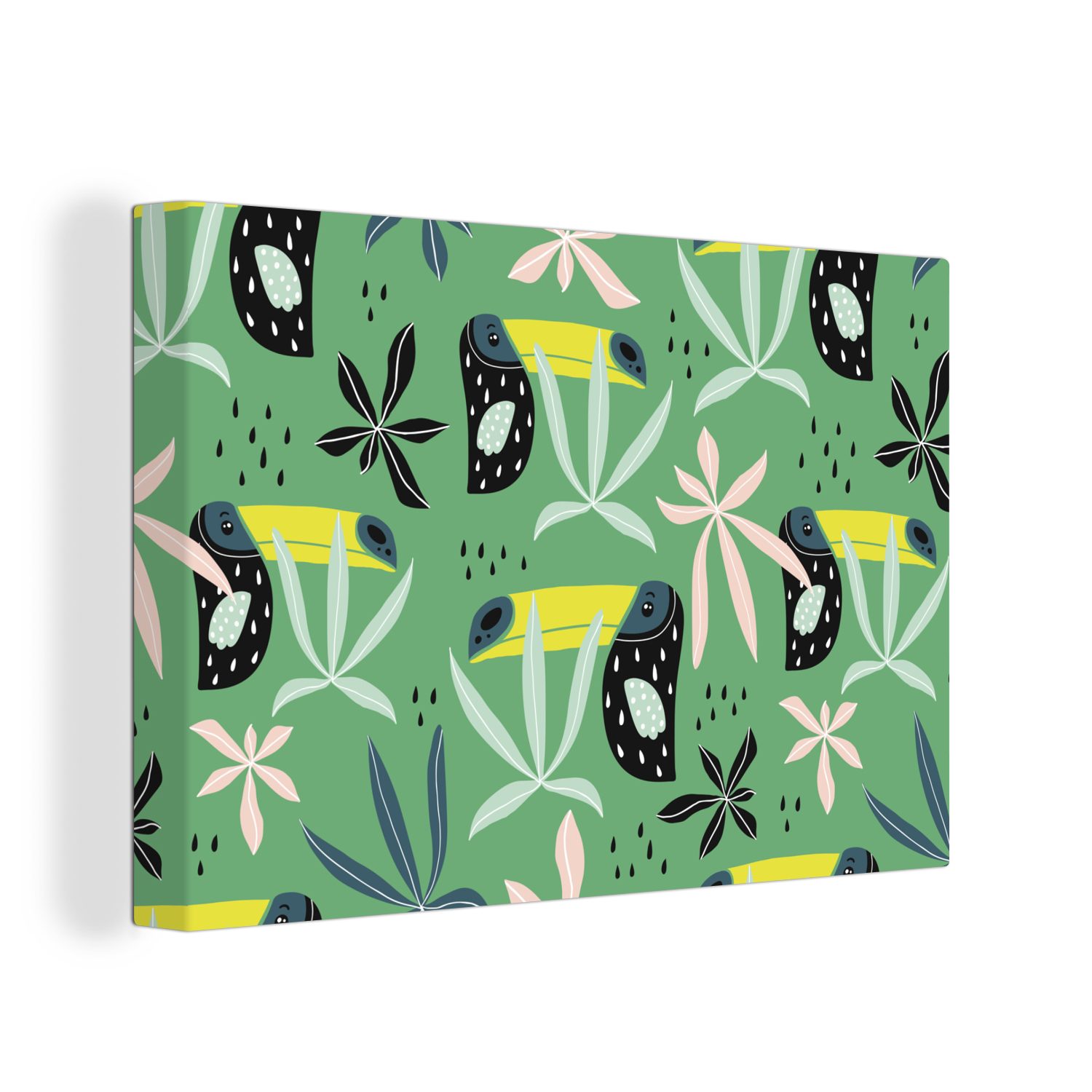 Dschungel, cm - Aufhängefertig, (1 OneMillionCanvasses® Leinwandbilder, 30x20 St), Leinwandbild - Blätter Tukan Wanddeko, Wandbild