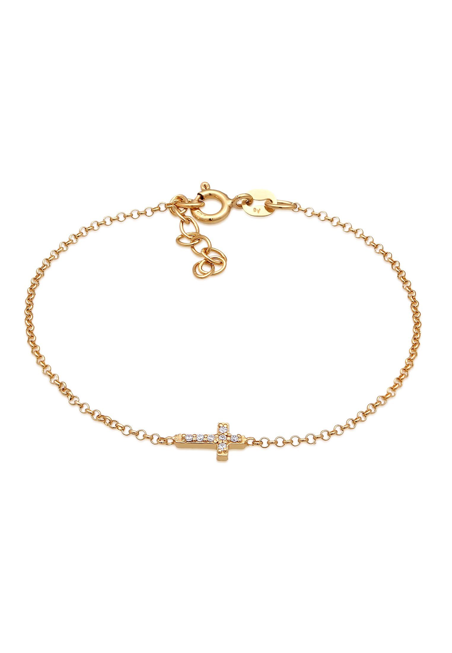 Elli Armband Mädchen Kreuz Zirkonia Symbol 925 Silber, Kreuz Gold