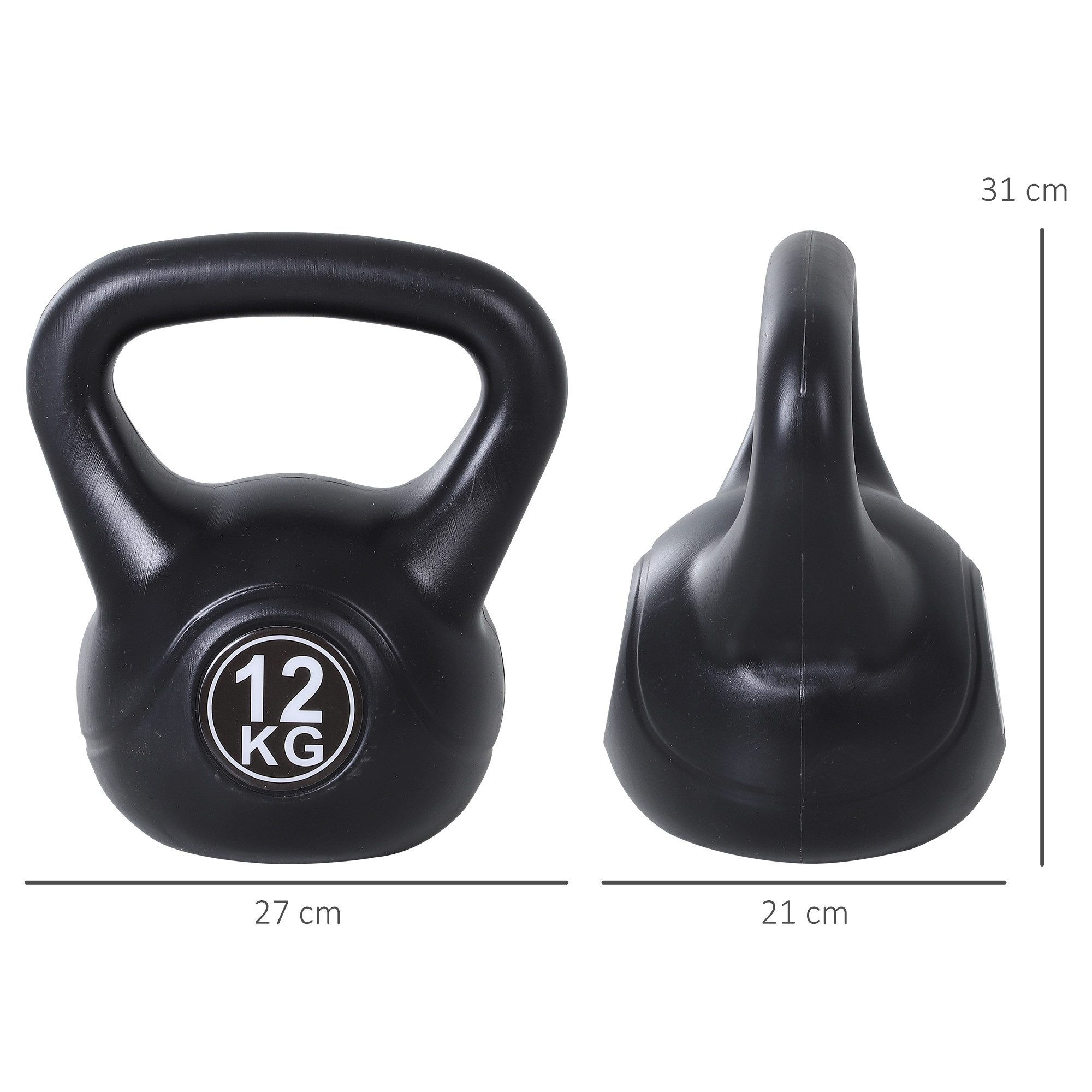 HOMCOM Kettlebell mit Sand befüllt, (Kugelhantel, 12 kg Gewicht-Hantel), für Anfänger, Zuhause, Krafttraining