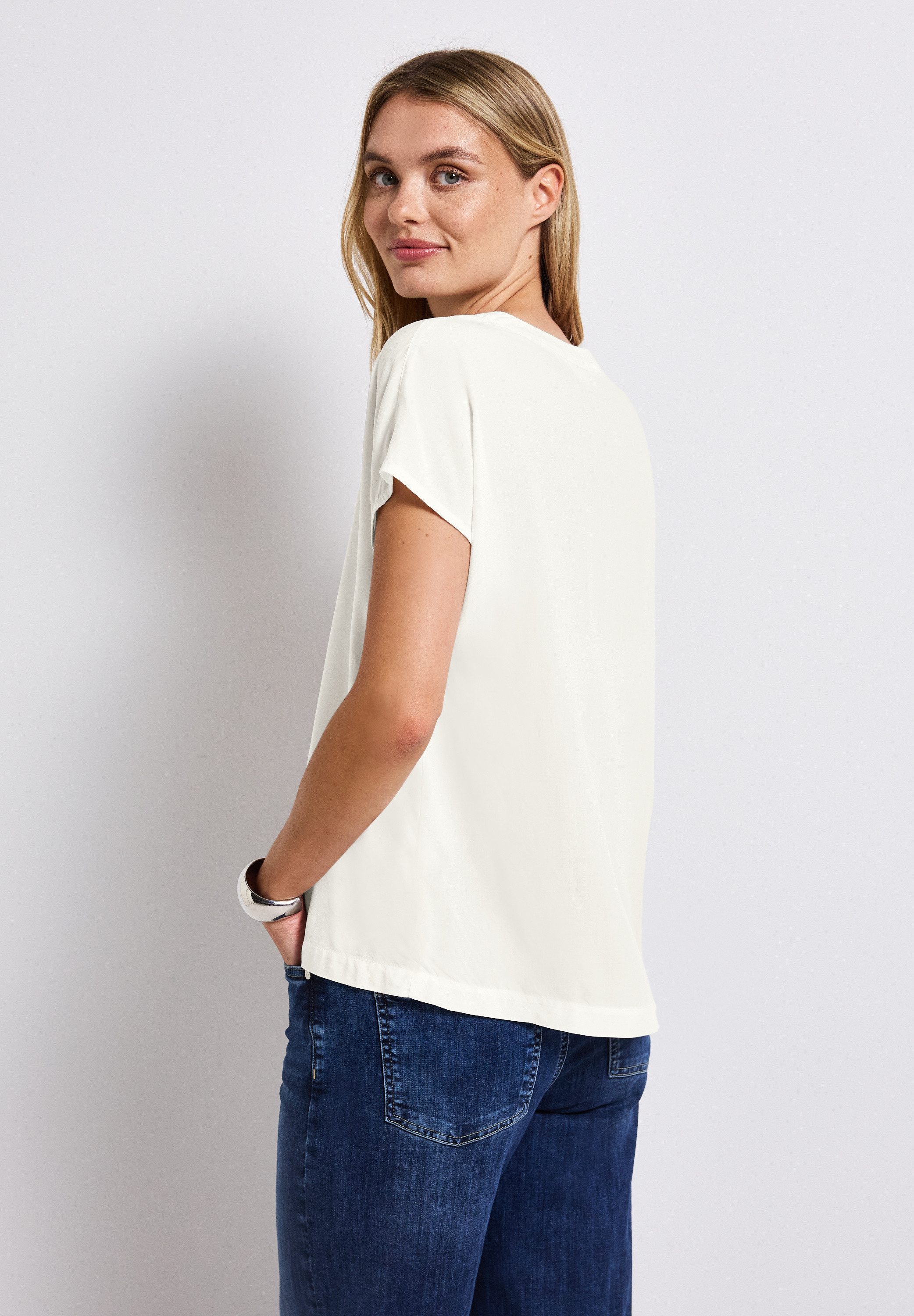 STREET ONE Kurzarmbluse Split Neck