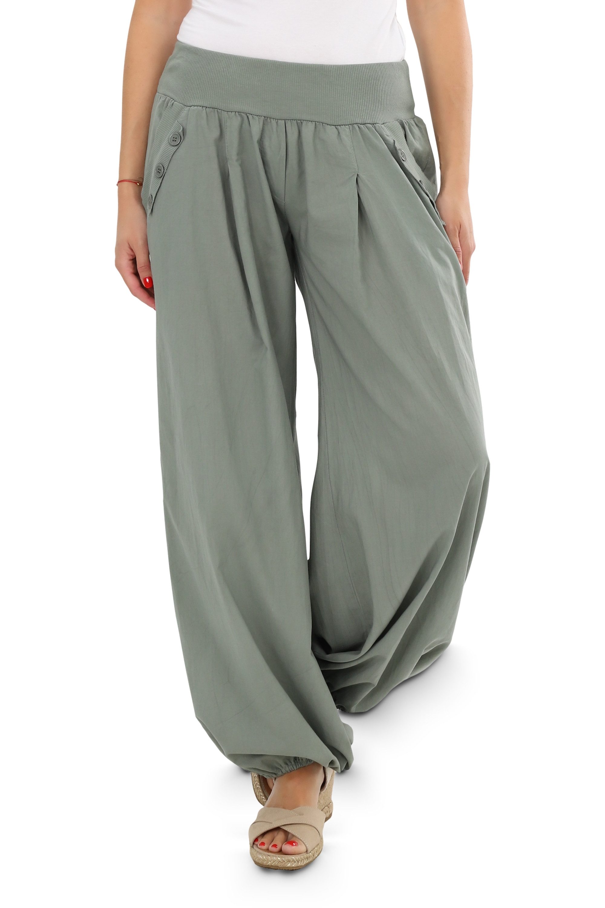 malito more than fashion Haremshose malito Damen Pumphose mit Zierknöpfen 23245P Sommer Aladinhose Freizeithose locker & lässig Einheitsgröße