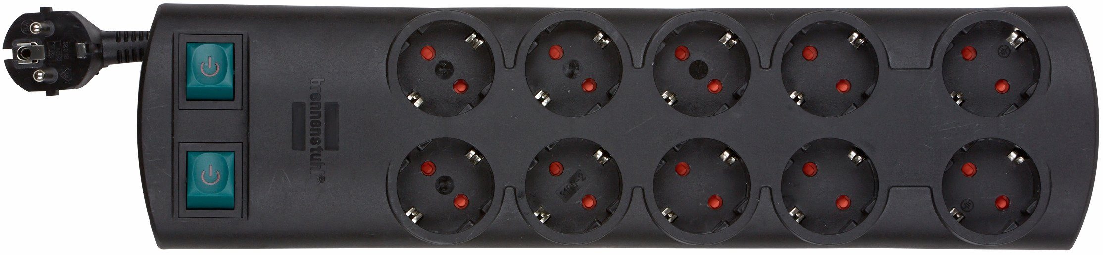 Brennenstuhl Primera-Line Steckdosenleiste 10-fach (Kabellänge 2 m), mit 2 Schaltern für je 5 Steckdosen