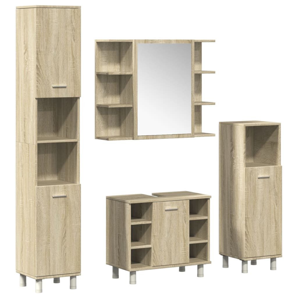 vidaXL Badezimmer-Set 4-tlg. Badmöbel-Set Sonoma-Eiche Holzwerkstoff, günstig online kaufen