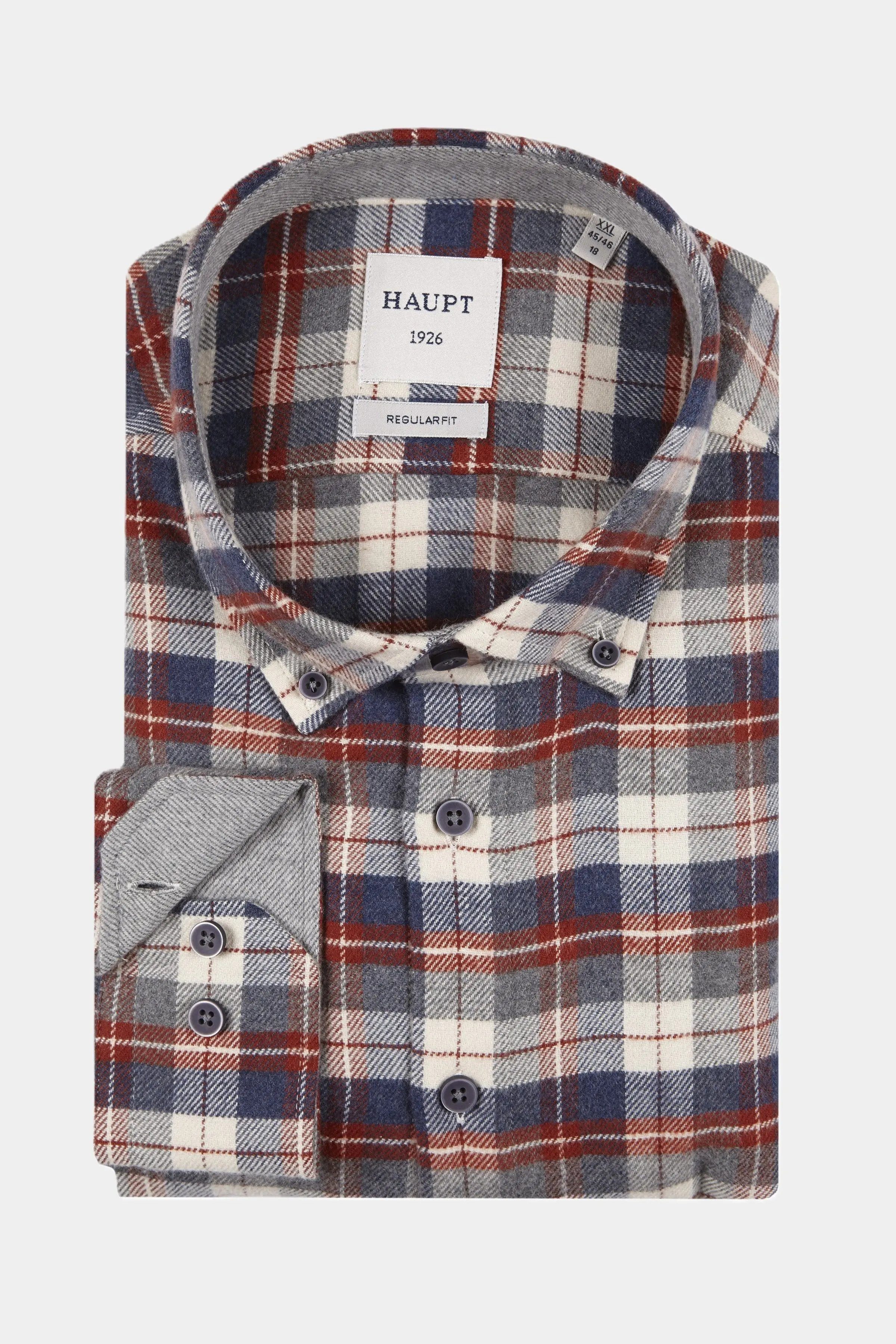 Haupt Langarmhemd Haupt Flanell Modern Fit Langarm Herrenhemd mit kariertem Muster