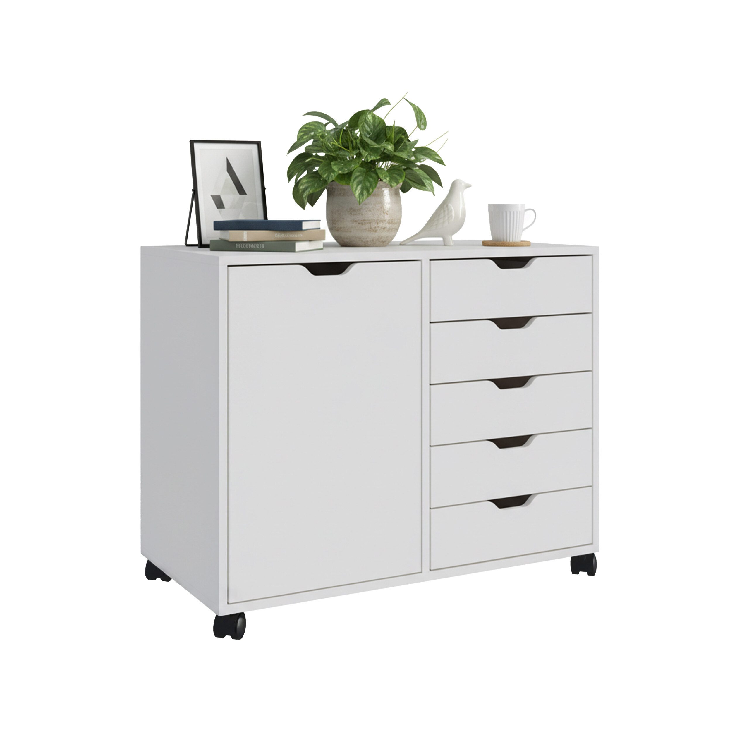 relaxdays Rollcontainer mit Schubladen & Fäch, weiß