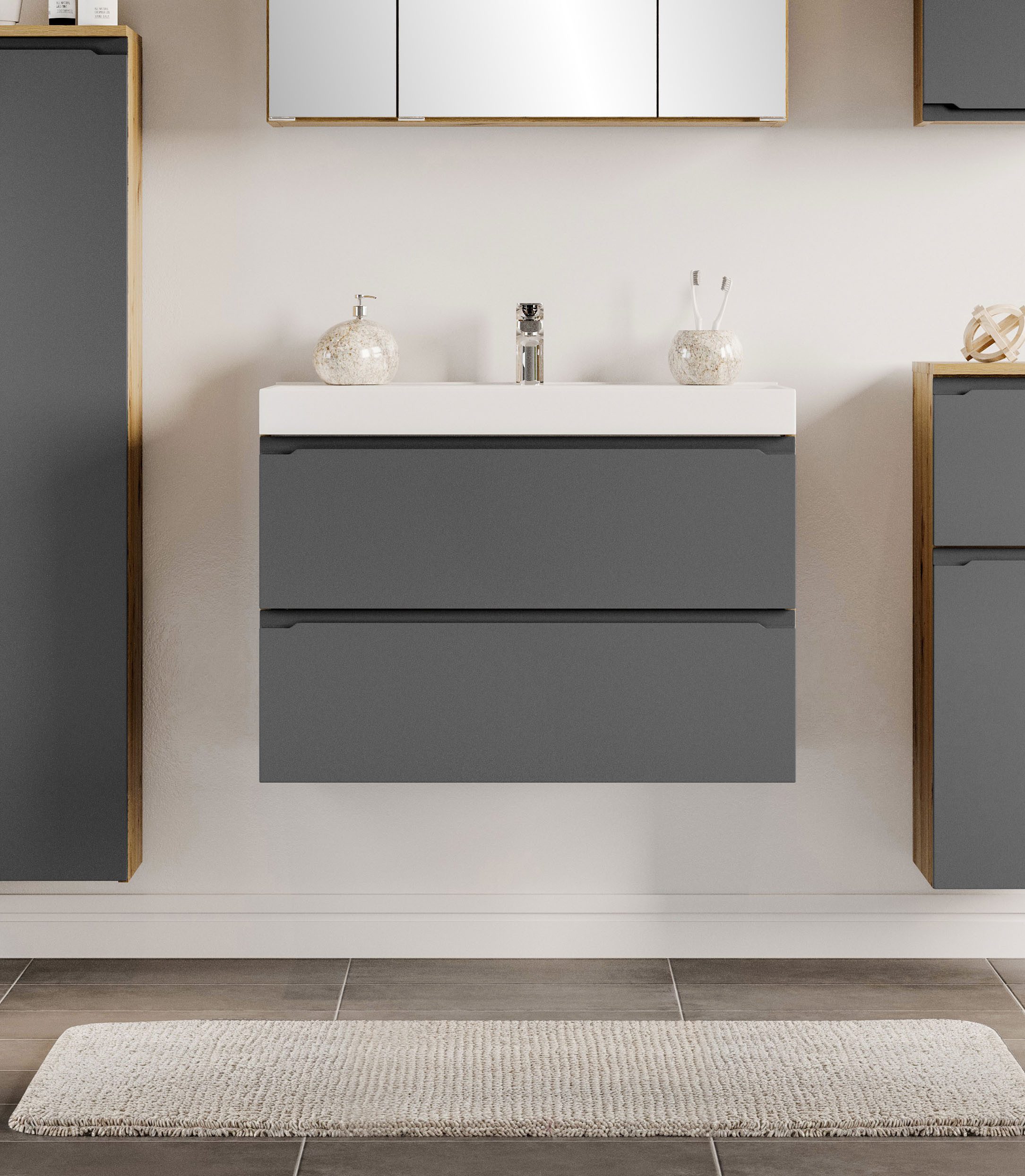 welltime Waschtisch CABO, Waschtisch, matt grau, griffloses Design