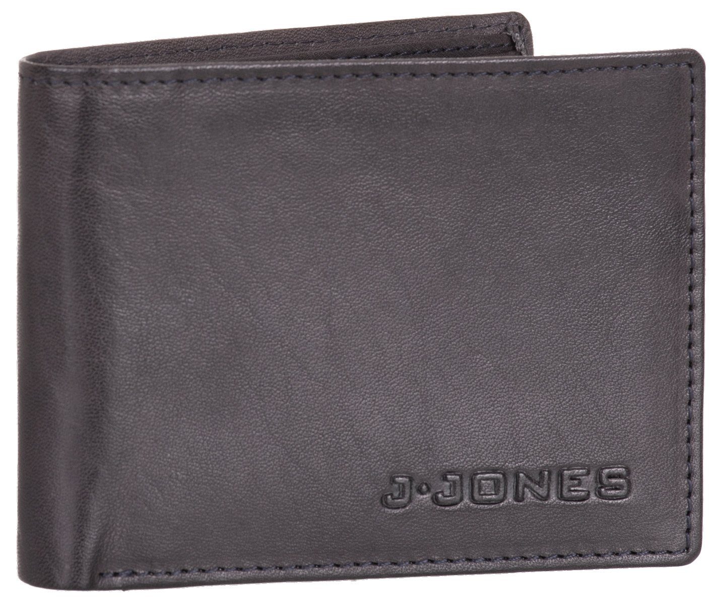 J.Jones Geldbörse, Geldbörse flach und faltbar Echt Leder RFID-Schutz Münzfach Portemonnaie Geldbeutel anthrazit