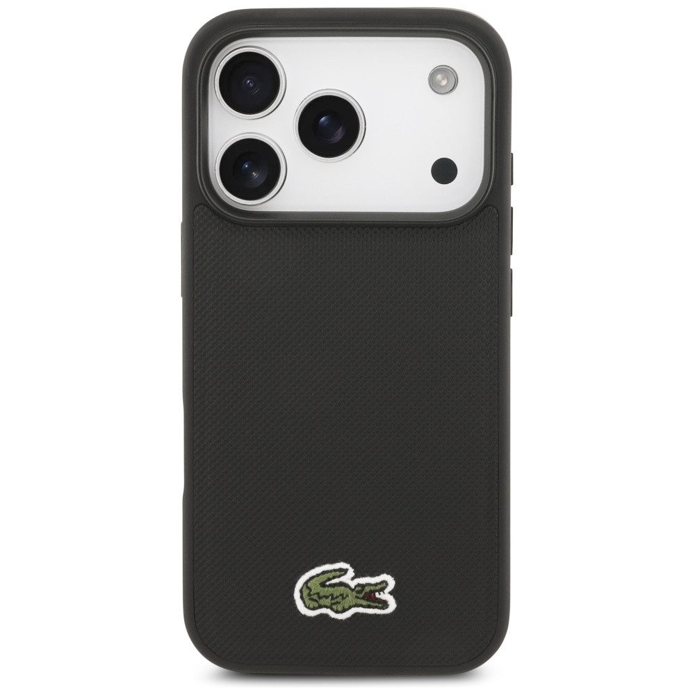 Lacoste Handyhülle iPhone 17 Pro Iconic Petit Pique schwarz Logo Krokodil Magsafe 6,3 Zoll, Kantenschutz