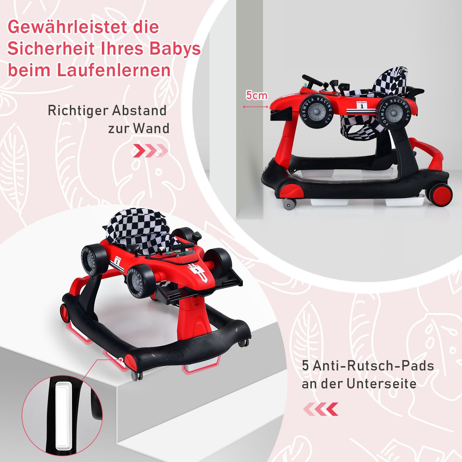 COSTWAY Lauflernhilfe 4 in 1 Lauflernwagen, mit Musik, Licht, ab 6 Monaten