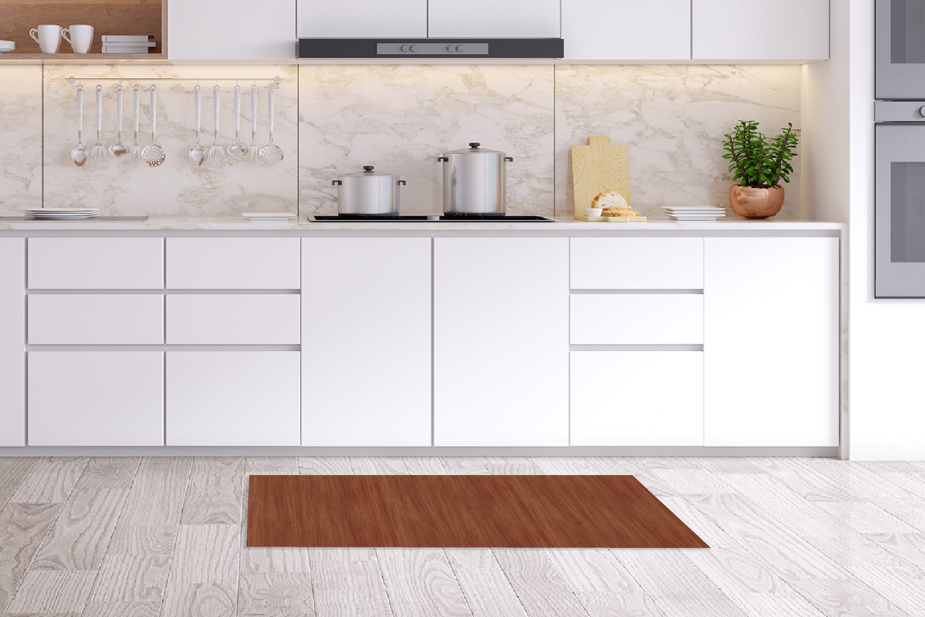 MuchoWow Küchenläufer Rot - Holz - Braun, aus Kunststoff, Küchenteppich, Läufer für Küche, Rutschfest, Küchendeko, 120x50 cm