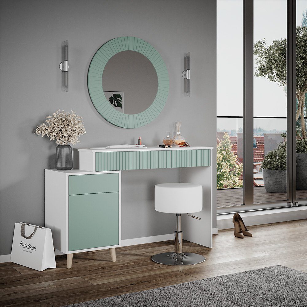Vicco Schminktisch Arles, Weiß/Grün, 120 cm mit Hocker günstig online kaufen