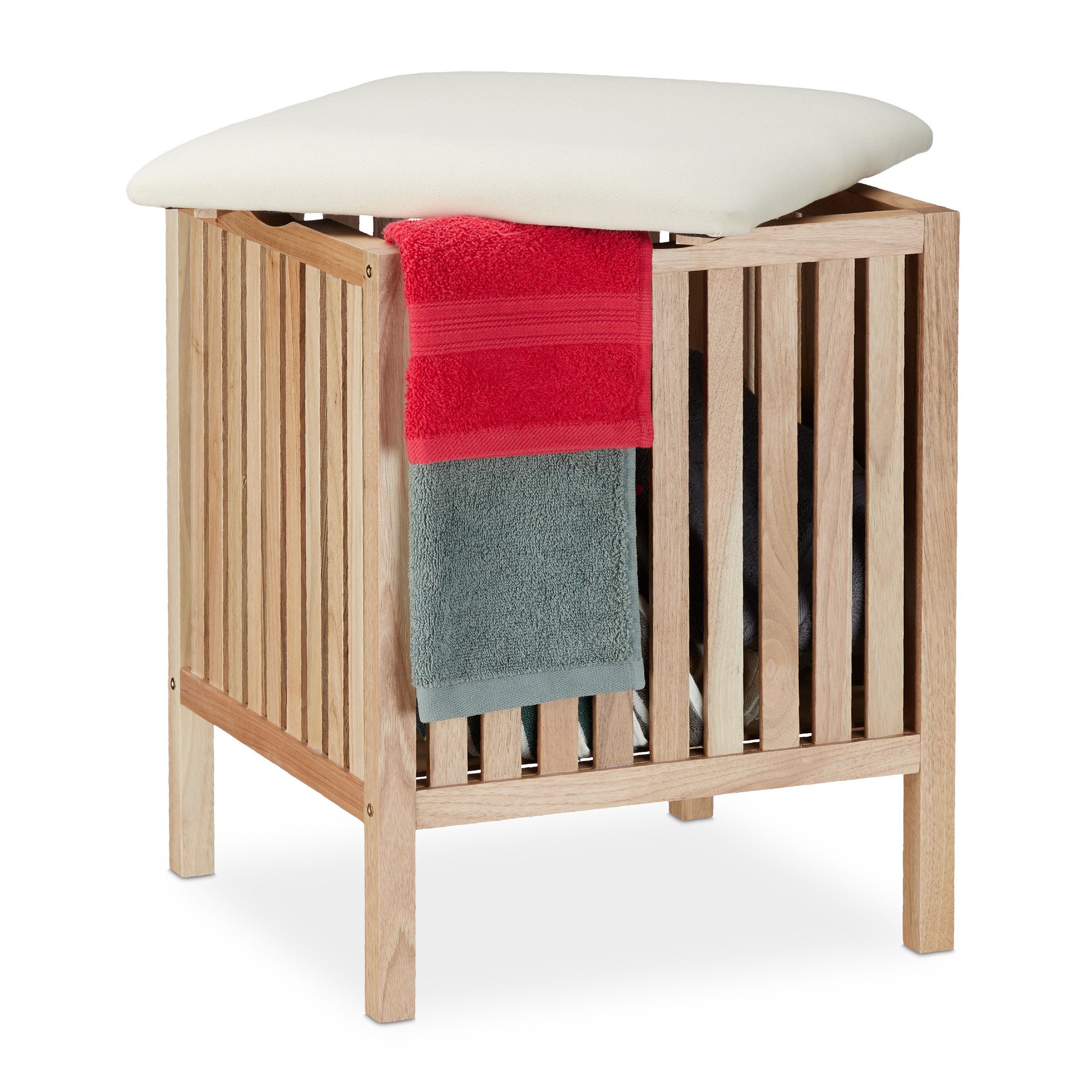 relaxdays Wäschekorb aus Walnussholz mit Sitz günstig online kaufen