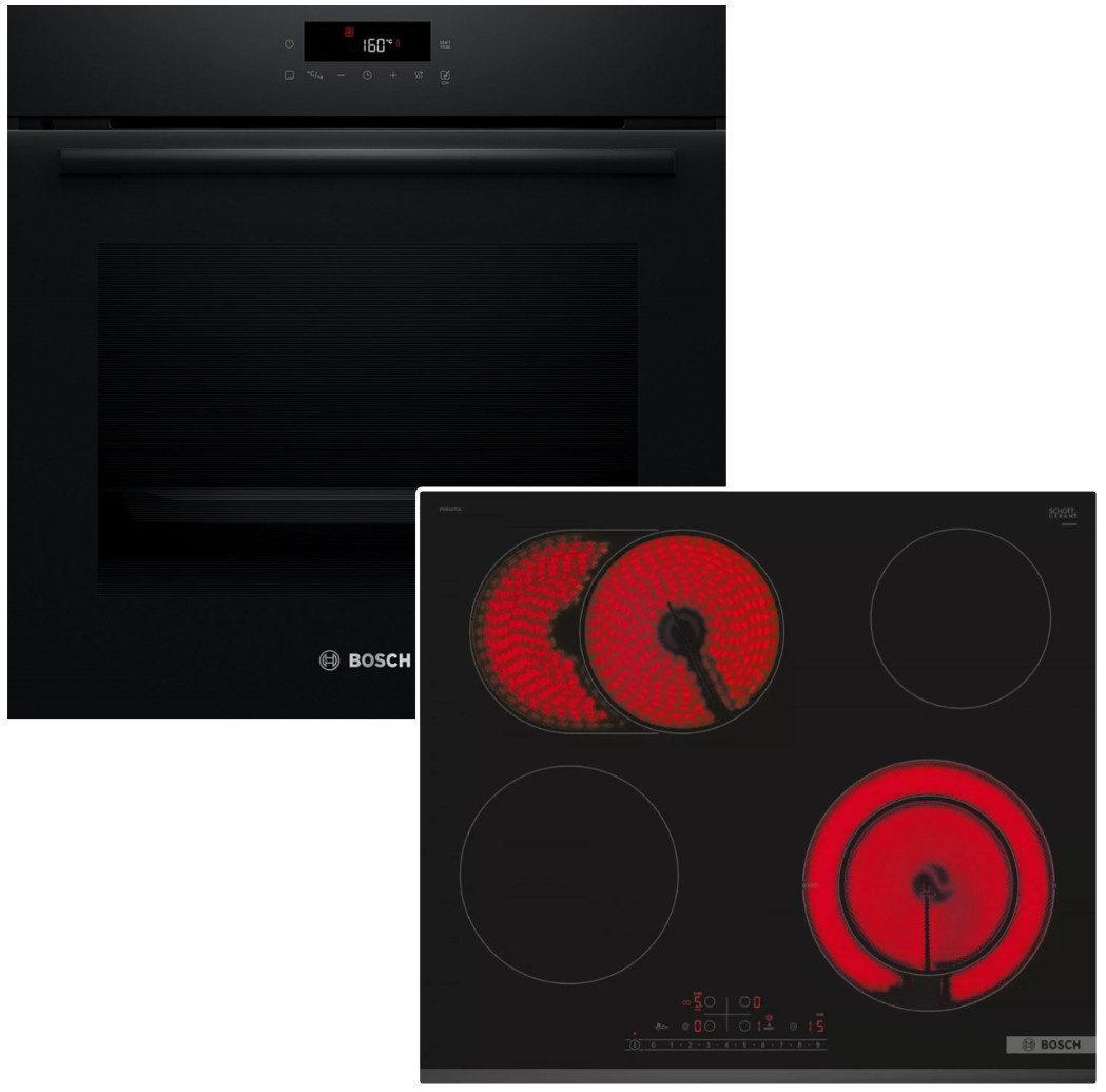 BOSCH Backofen-Set Pyrolyse 3DHeißluft Schnellaufheizung + Glaskeramikkochfeld PowerBoost, mit Nein