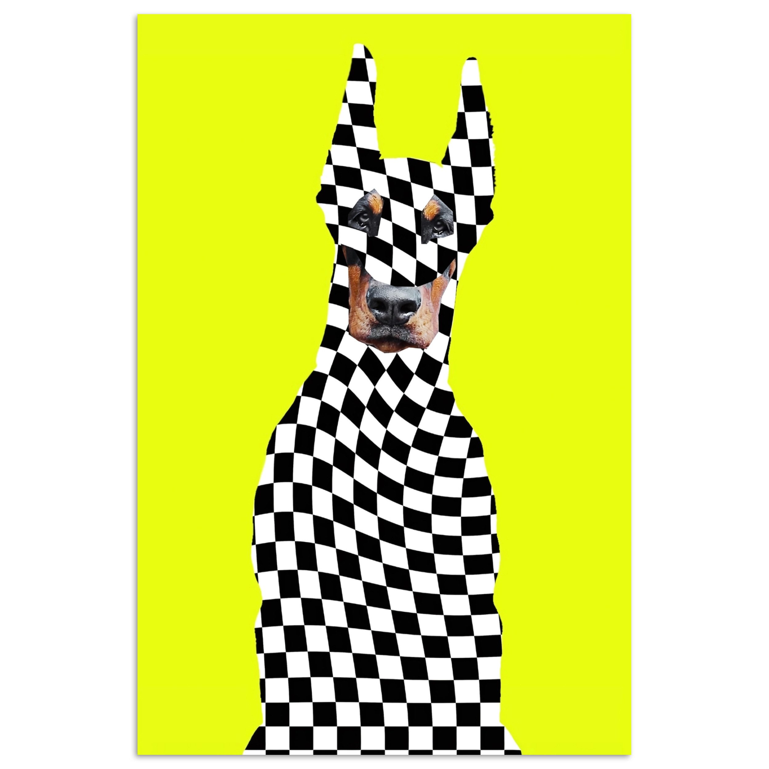 MuchoWow Poster Dobermann - Blockiert - Gelb, (1 St), Poster ohne Rahmen, Wandbild, Wandposter, 20x30 cm