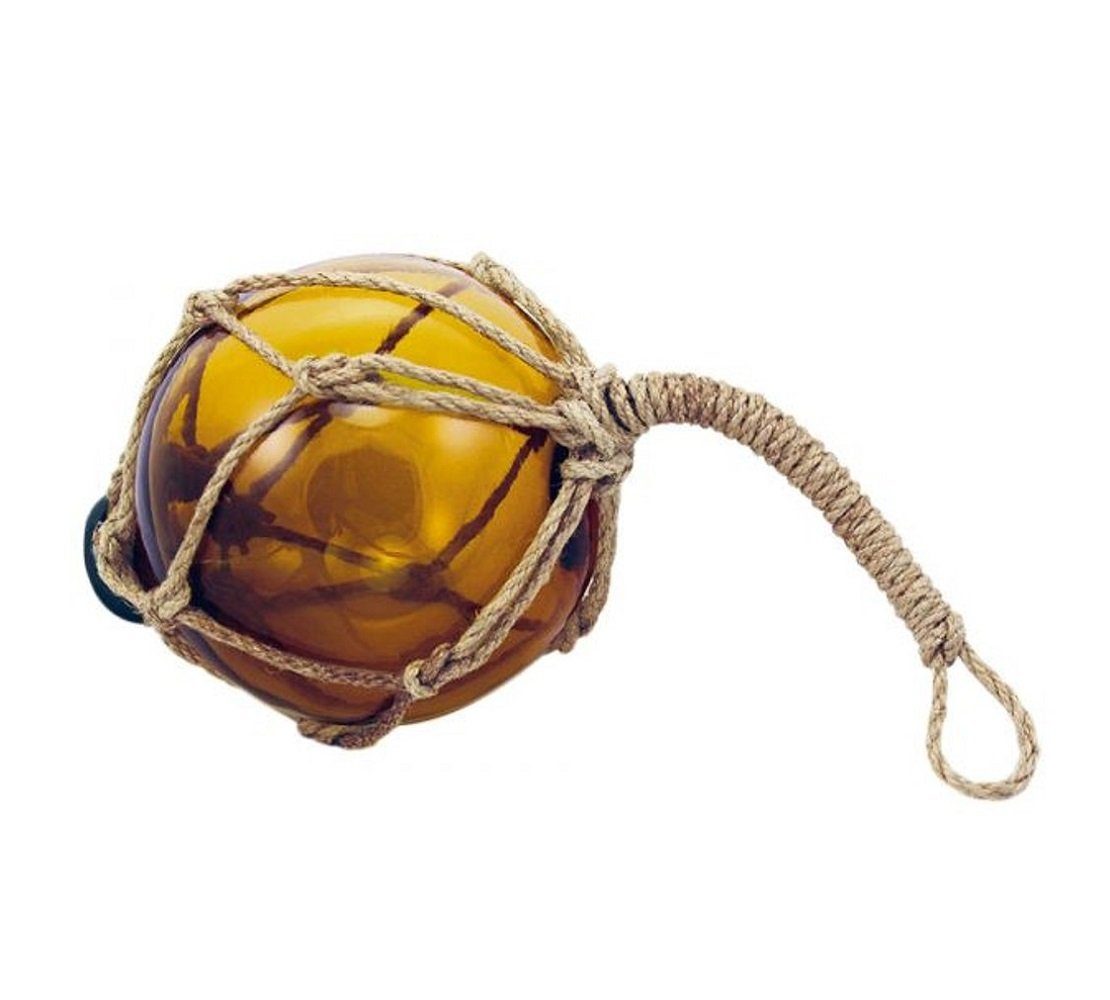 Linoows Dekoobjekt Fischernetz Kugel, Fischerkugel aus Glas im Netz Amber 10 cm, im Jutenetz eingewoben