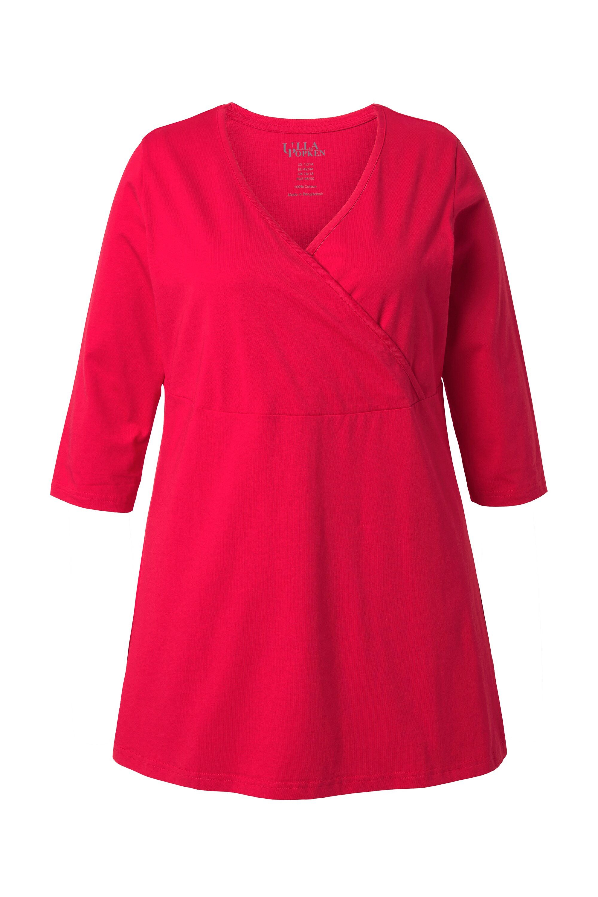 Ulla Popken Longshirt Longshirt Wickeloptik A-Linie V-Ausschnitt 3/4-Arm günstig online kaufen