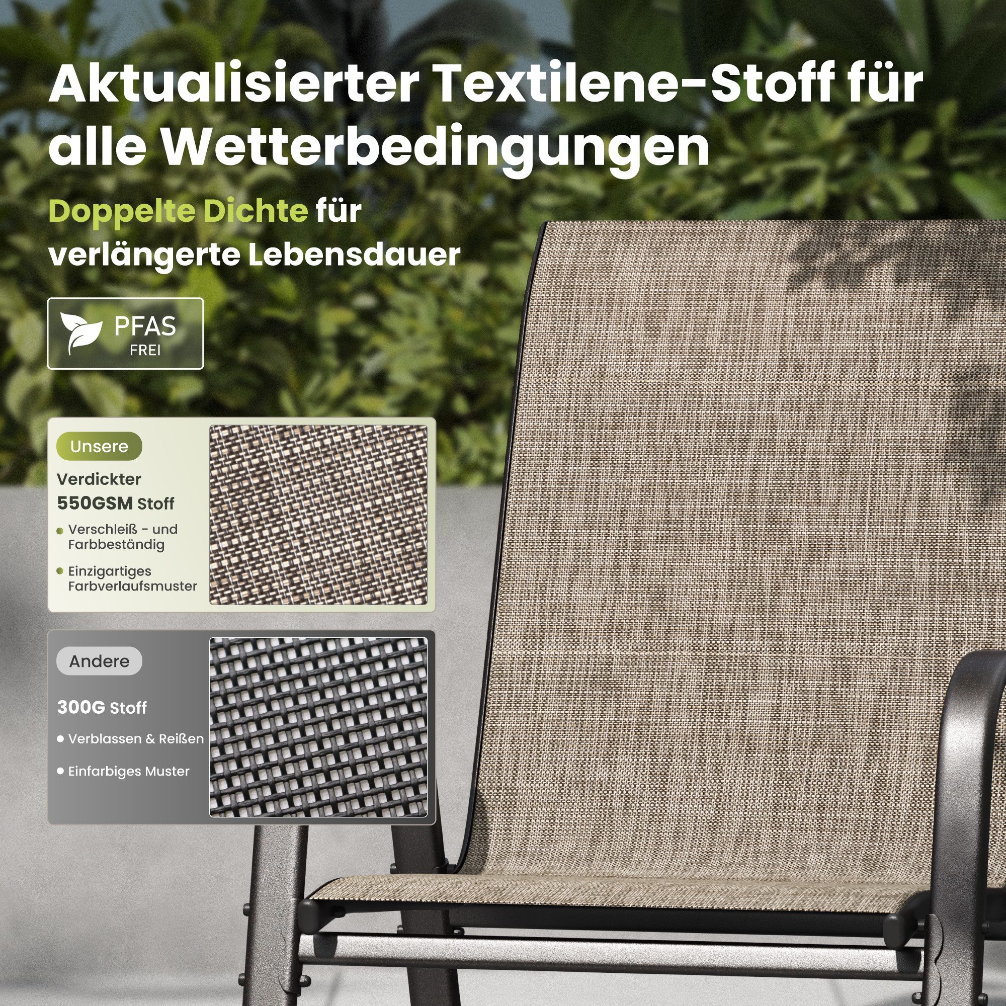 PHI VILLA Gartenstuhl (Gartensessel Stapelstühle Hochlehner, E-Lackierung Metallgestell für Hinterhof Veranda Terrasse Poolbereich, 2 St), 2er Set - 4er Set - 6 – Bild 4 von 5