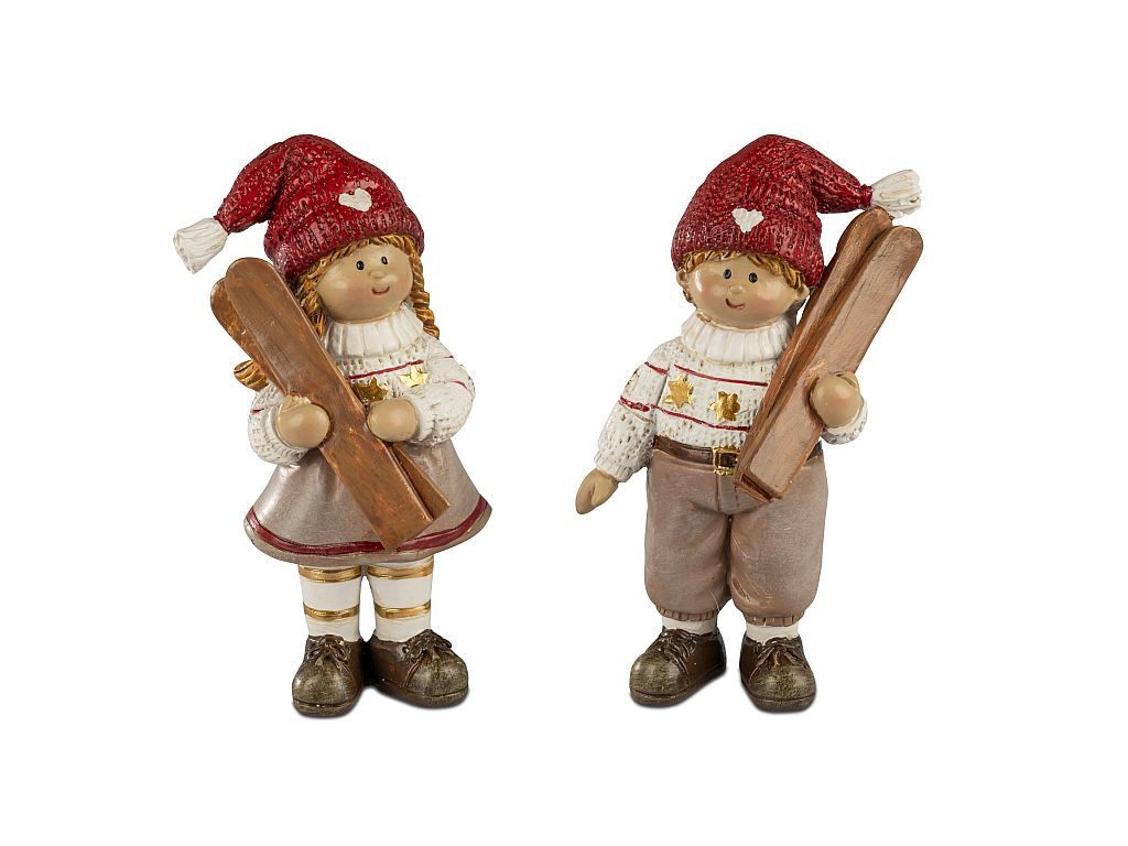 Dekofigur Nostalgische Winterkinder mit Ski in 3 Größen wählbar