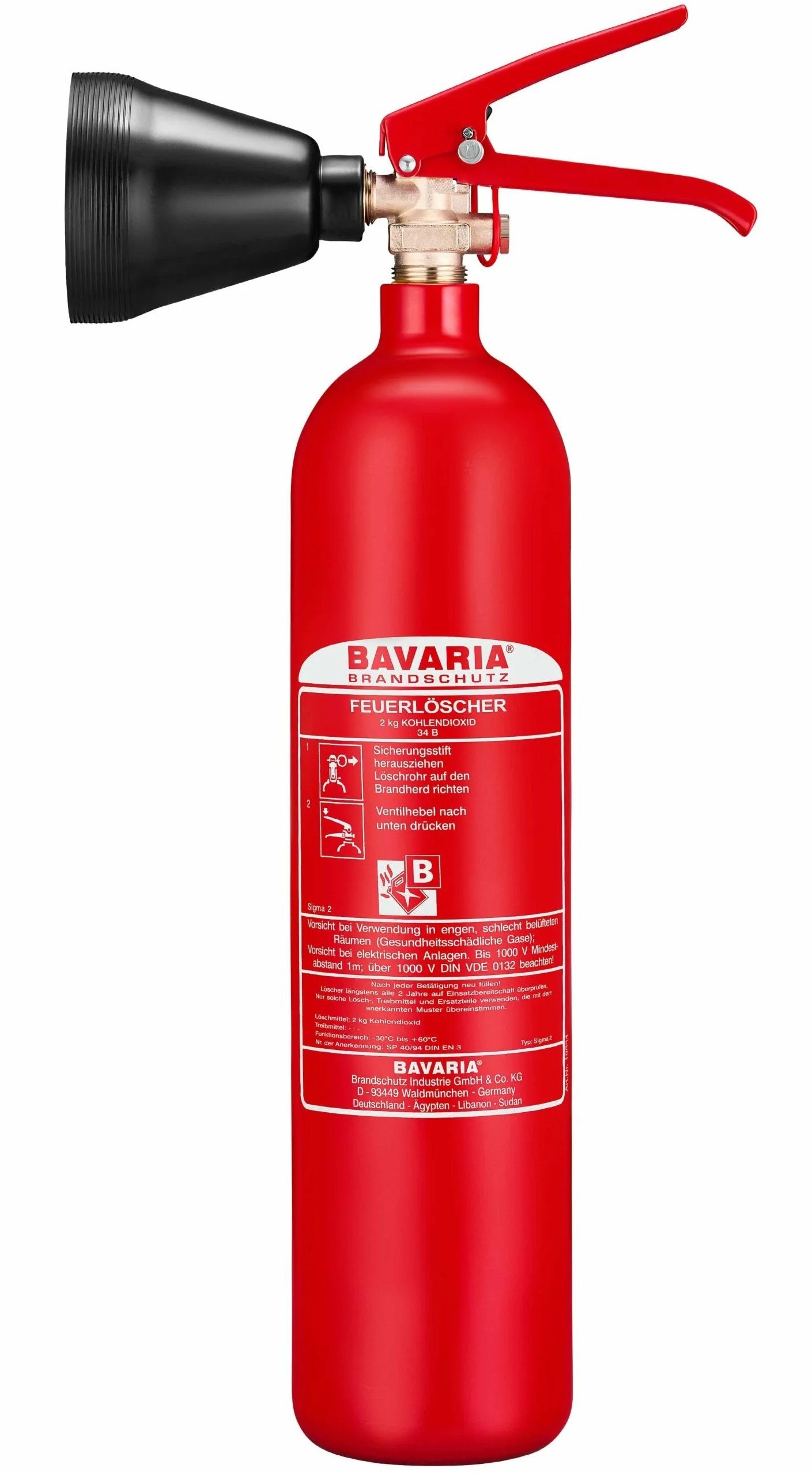 BAVARIA Brandschutz CO2-Feuerlöscher Sigma 2, Kohlendioxid, inkl. Wandhalterung