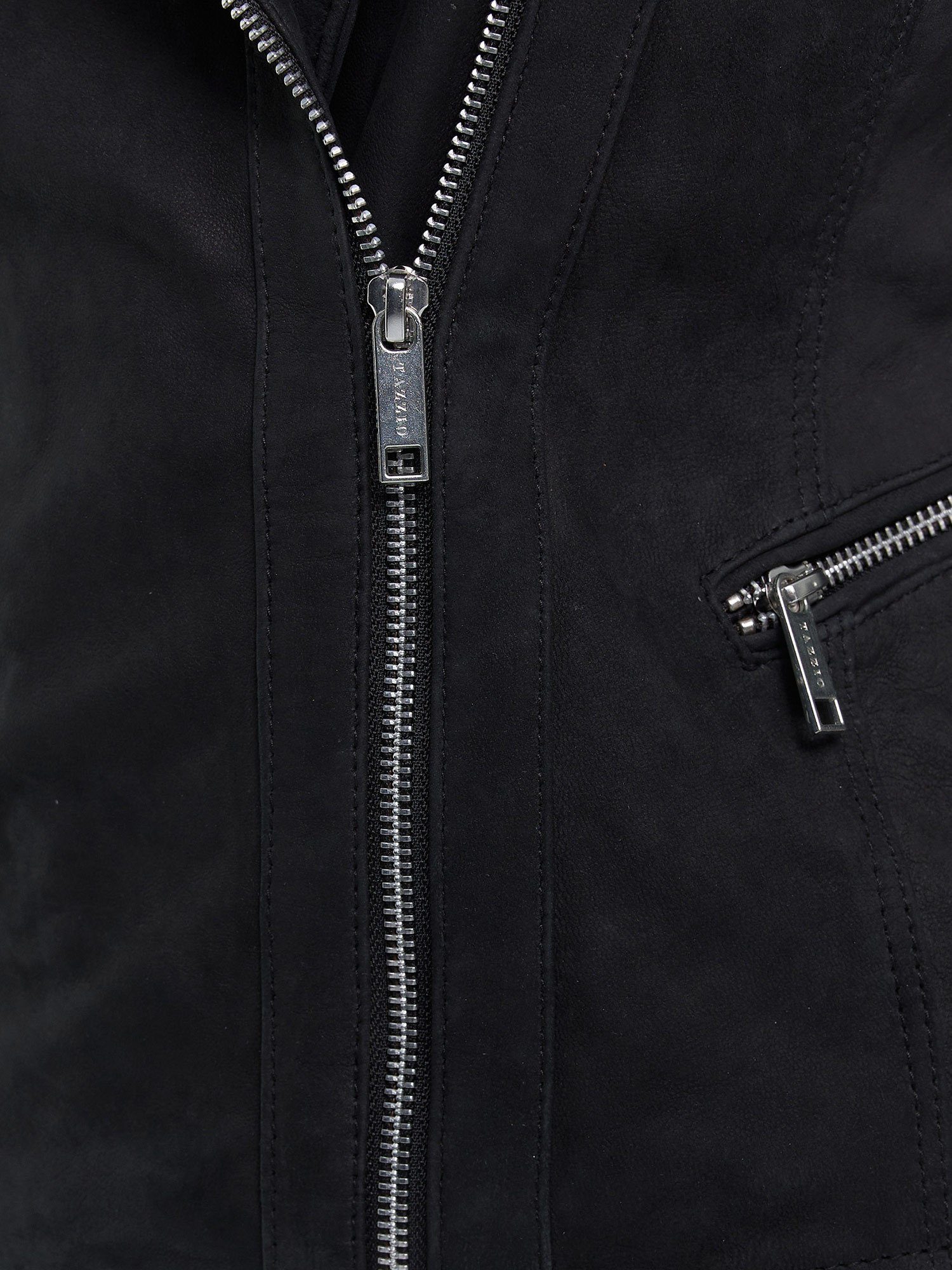 Look Damen Tazzio schwarz mit F500 Biker Lederjacke & Jacke im Zipper-Details Leder Reverskragen