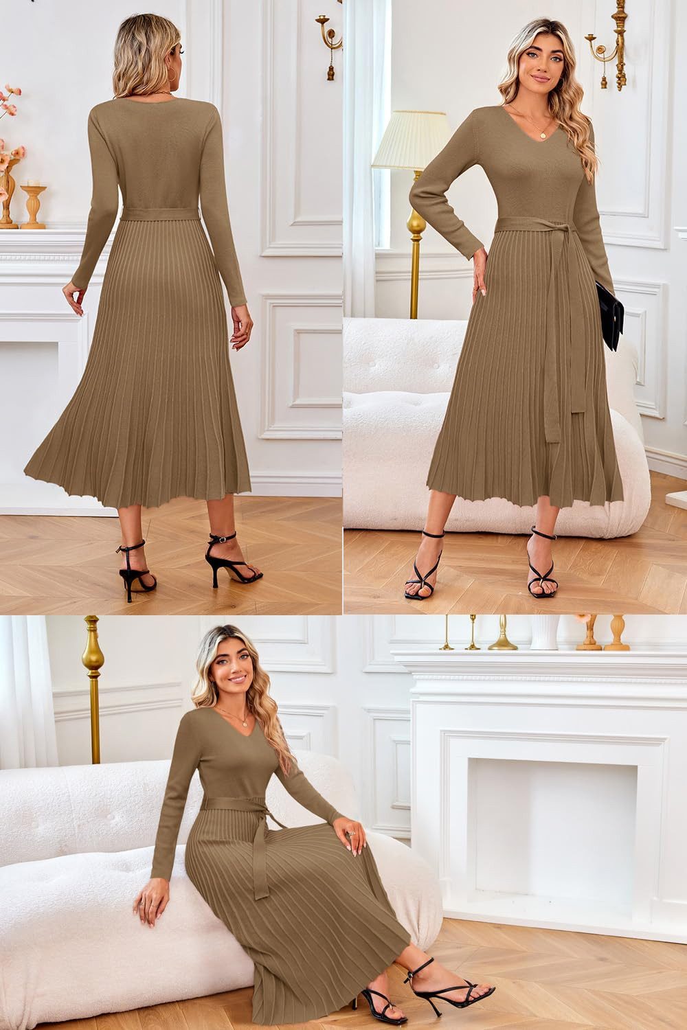 Arach&Cloz Strickkleid Damen Pulloverkleid Herbst Winterkleid Lang Plissee günstig online kaufen