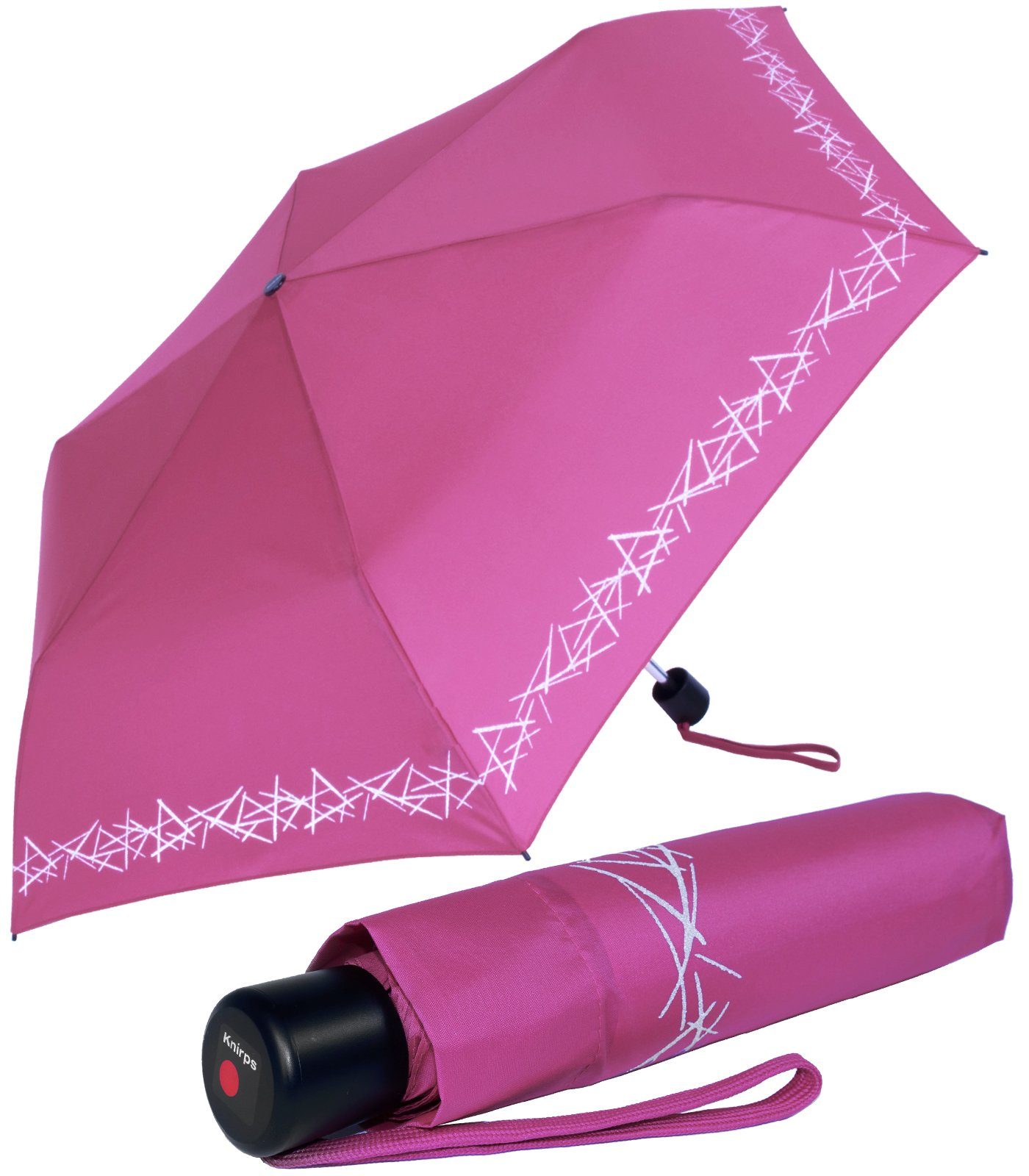 Knirps® Taschenregenschirm Kinderschirm 4Kids reflective mit Reflexborte, Sicherheit auf dem Schulweg, leicht, uni, pink