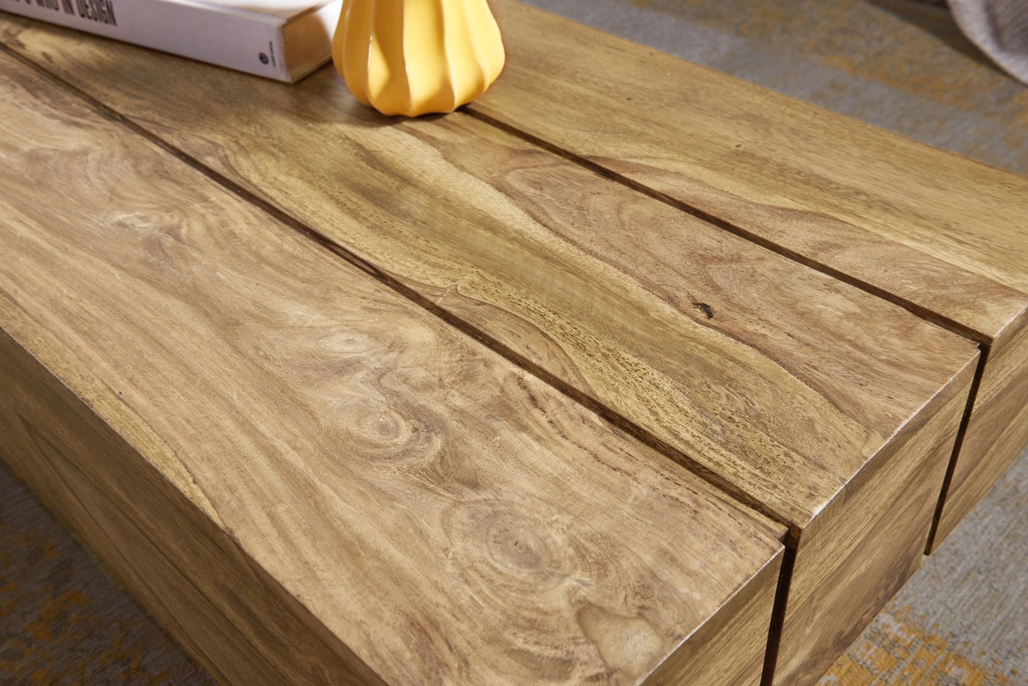 FINEBUY Couchtisch SuVa2387_1 Massivholz 120cm im Block Design – Moderner Wohnzimmertisch (Akazie Massivholz, 120x45x30 cm Rechteckig Modern), Großer Wohnzimmertisch, Sofatisch Kaffeetisch