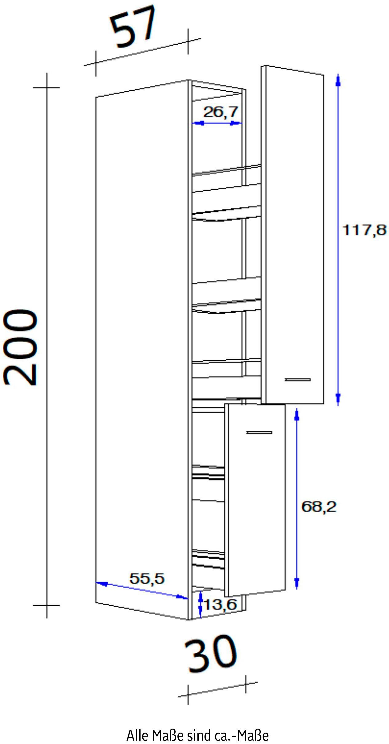 H x Vintea 57 Apothekerschrank cm, Ablagen x x 200 5 30 Flex-Well (B T) x mit