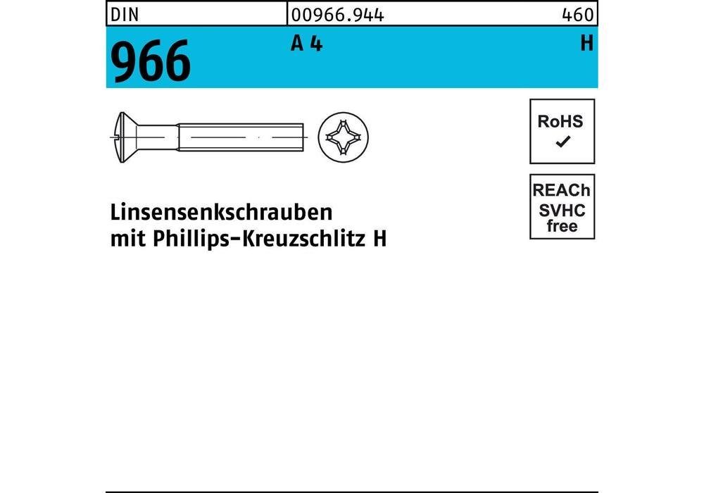 Senkschraube Linsensenkschraube DIN 966 m.Kreuzschlitz PH M 5 x 25 -H A 4