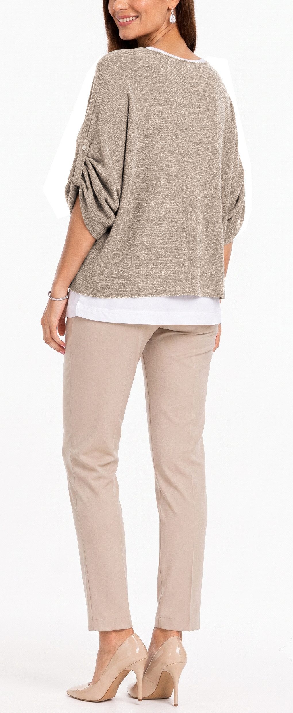 dy_mode Blusenshirt Damen Blusenshirt Oberteil 2-in-1 Lagenlook Shirt Fledermausärmel 2-teilige Set, inkl. Halskette, Fledermausärmel – Bild 2 von 5