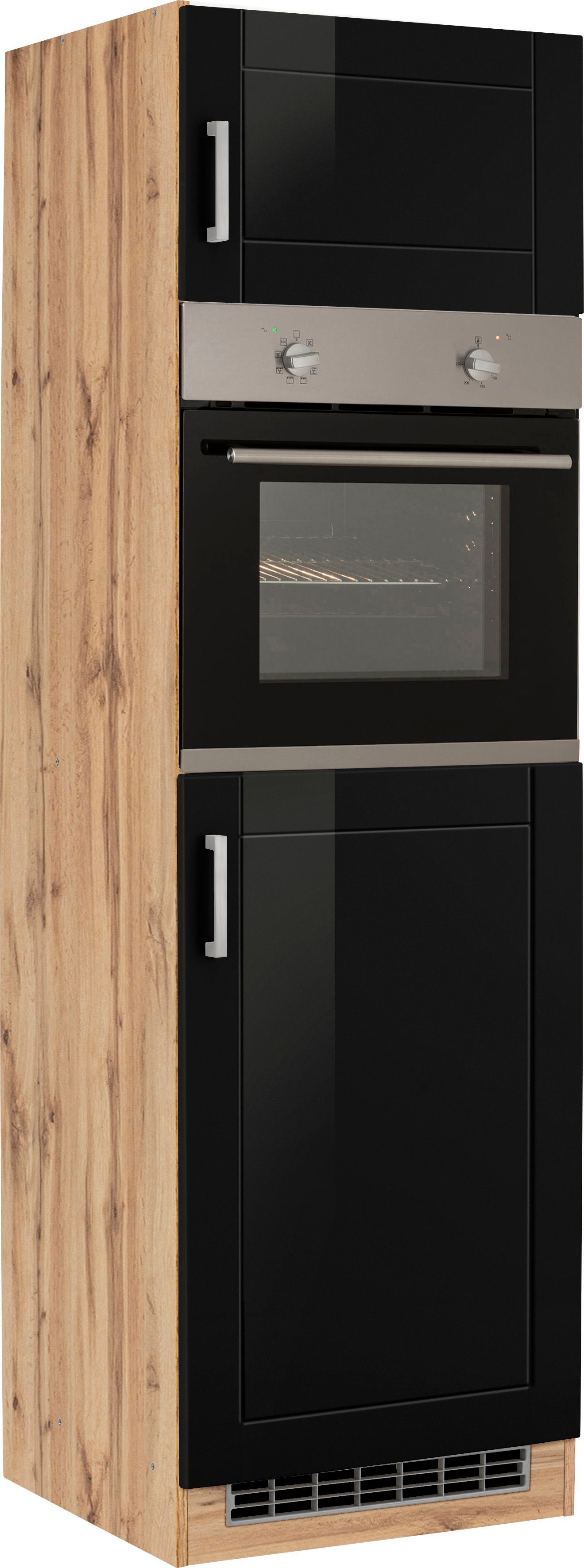 KOCHSTATION Backofen/Kühlumbauschrank KS-Tinnum 60 cm breit, 200 cm hoch, Metallgriffe, MDF Fronten, Nischenmaß 88 cm