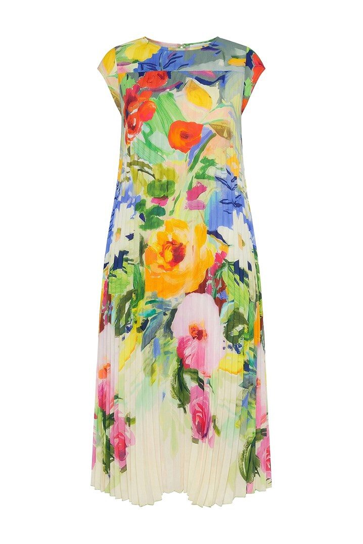 MIAMODA Jerseykleid Maxi-Plisseekleid Blüten-Muster kurze Cup-Ärmel günstig online kaufen