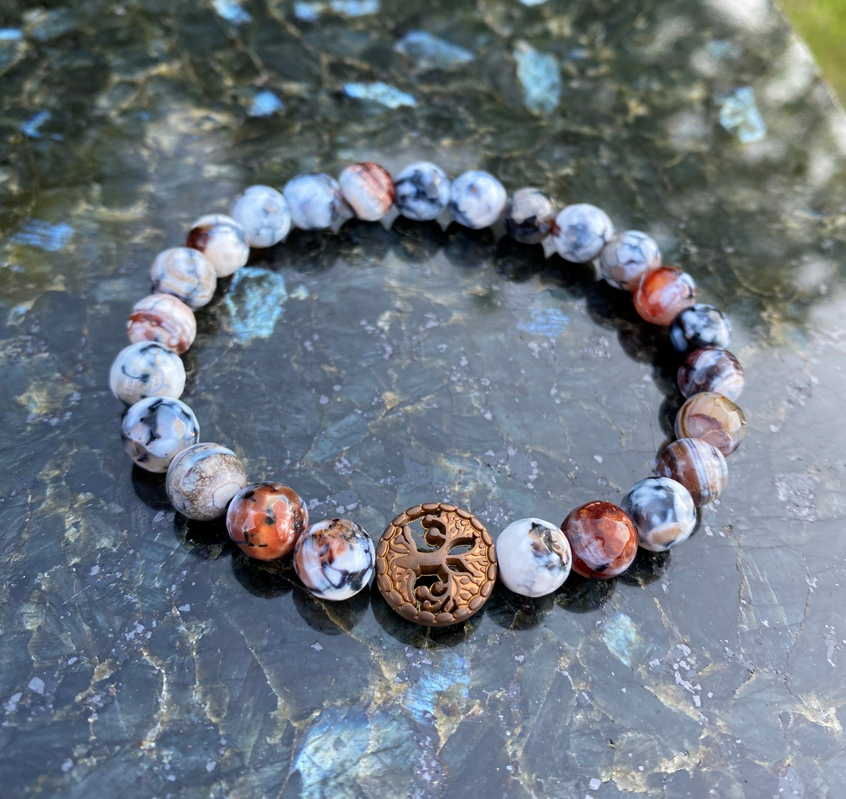 NAHLE Perlenarmband Lebensbaum Achat Naturstein Armband Baum des Lebens Arm günstig online kaufen