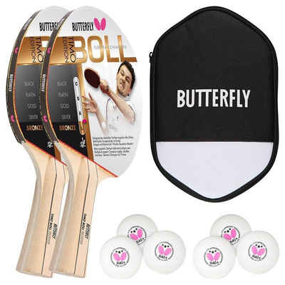 Butterfly Tischtennisschläger 2x Timo Boll Bronze 85010 + Cell Case 2 + Bälle, Tischtennis Schläger Set Tischtennisset Table Tennis Bat Racket