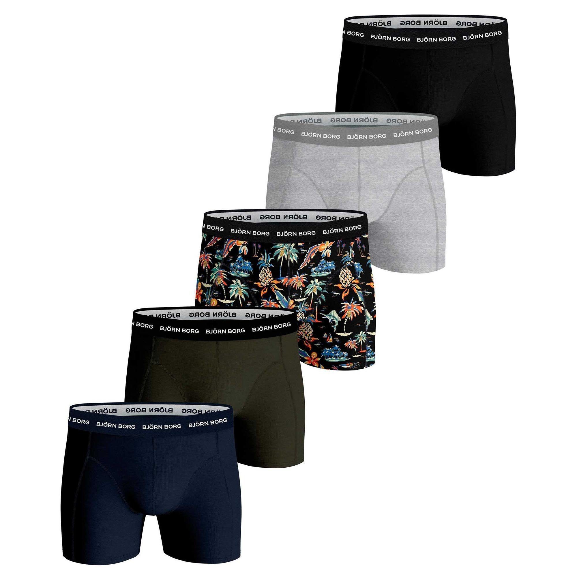 Björn Borg Boxer Herren Boxershorts, 5er Pack - Unterwäsche Dunkelblau/Olive/Hellgrau/Schwarz