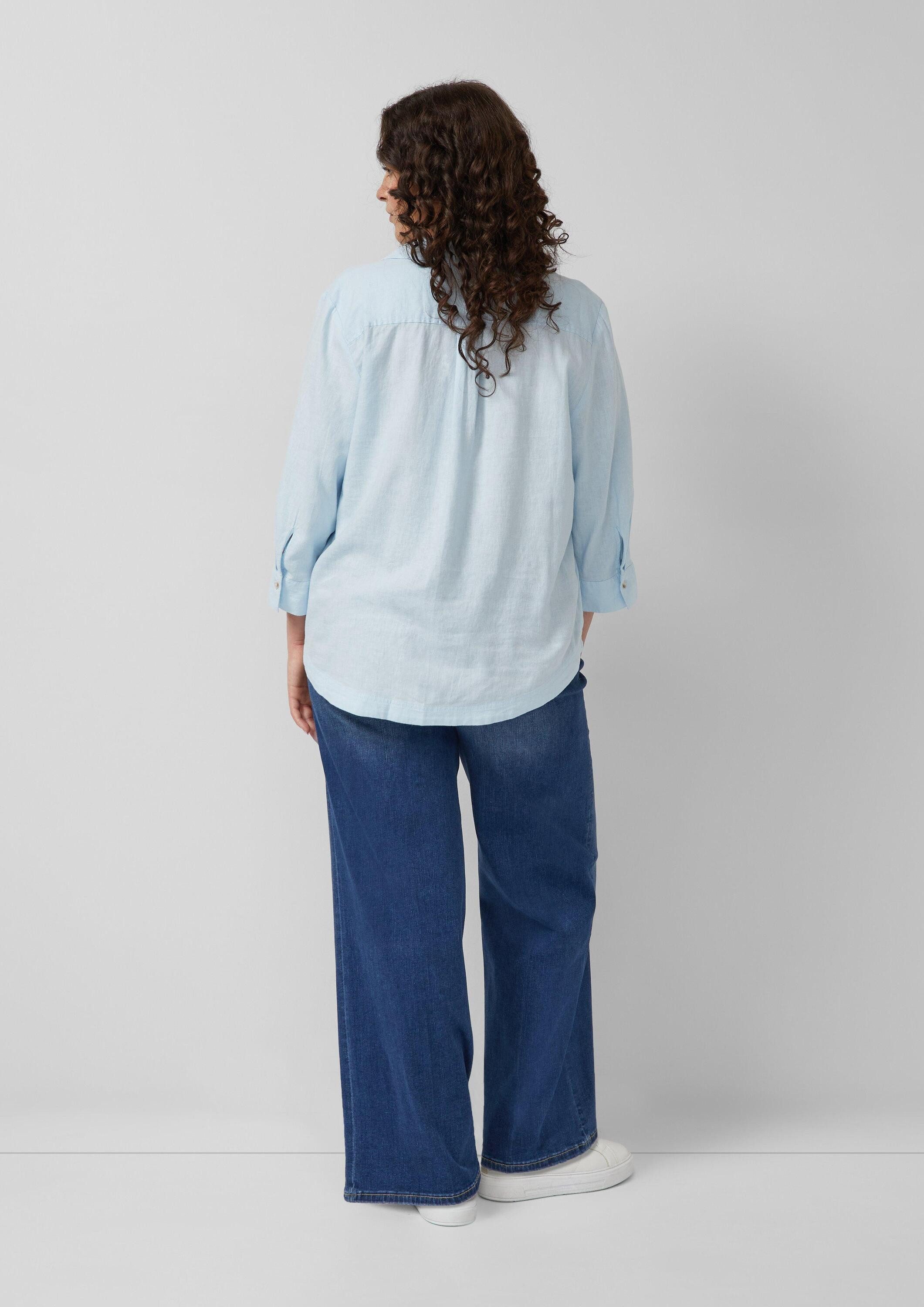 s.Oliver Kurzarmbluse Bluse Leinenmix-Bluse mit 3/4-Ärmeln und Turn-up
