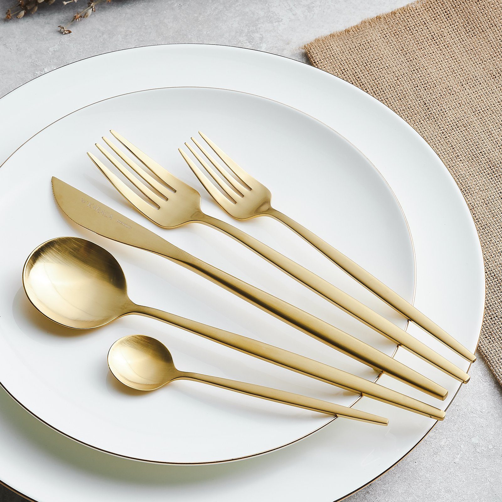 Karaca Besteck-Set Orion Gold Besteckset 30-tlg. für 6 Personen (30-tlg), 6 Personen, Edelstahl, bruchfest rostfrei