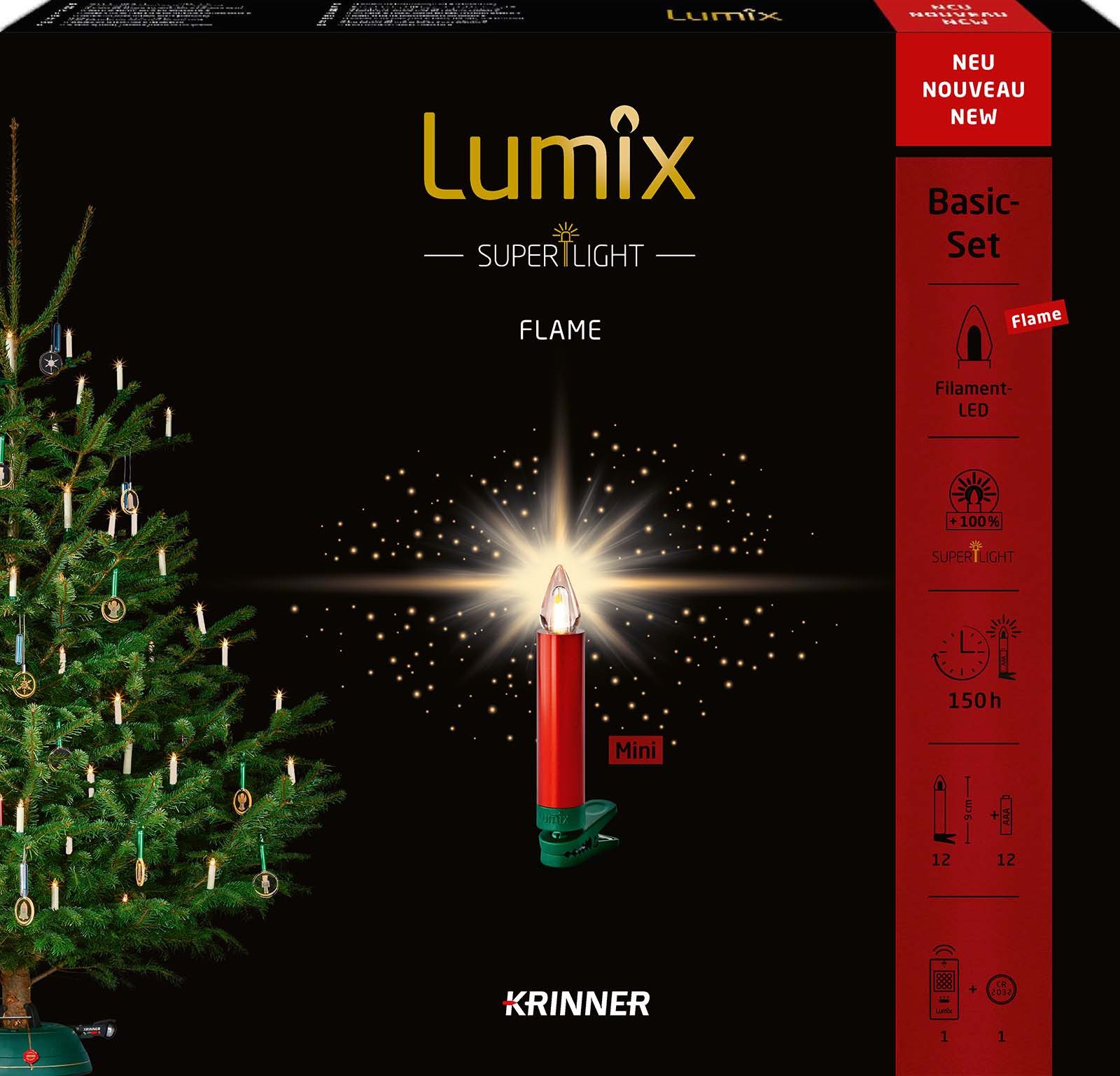 lumix LED-Christbaumkerzen LUMIX SuperLight Flame Mini Metallic Rot Basis