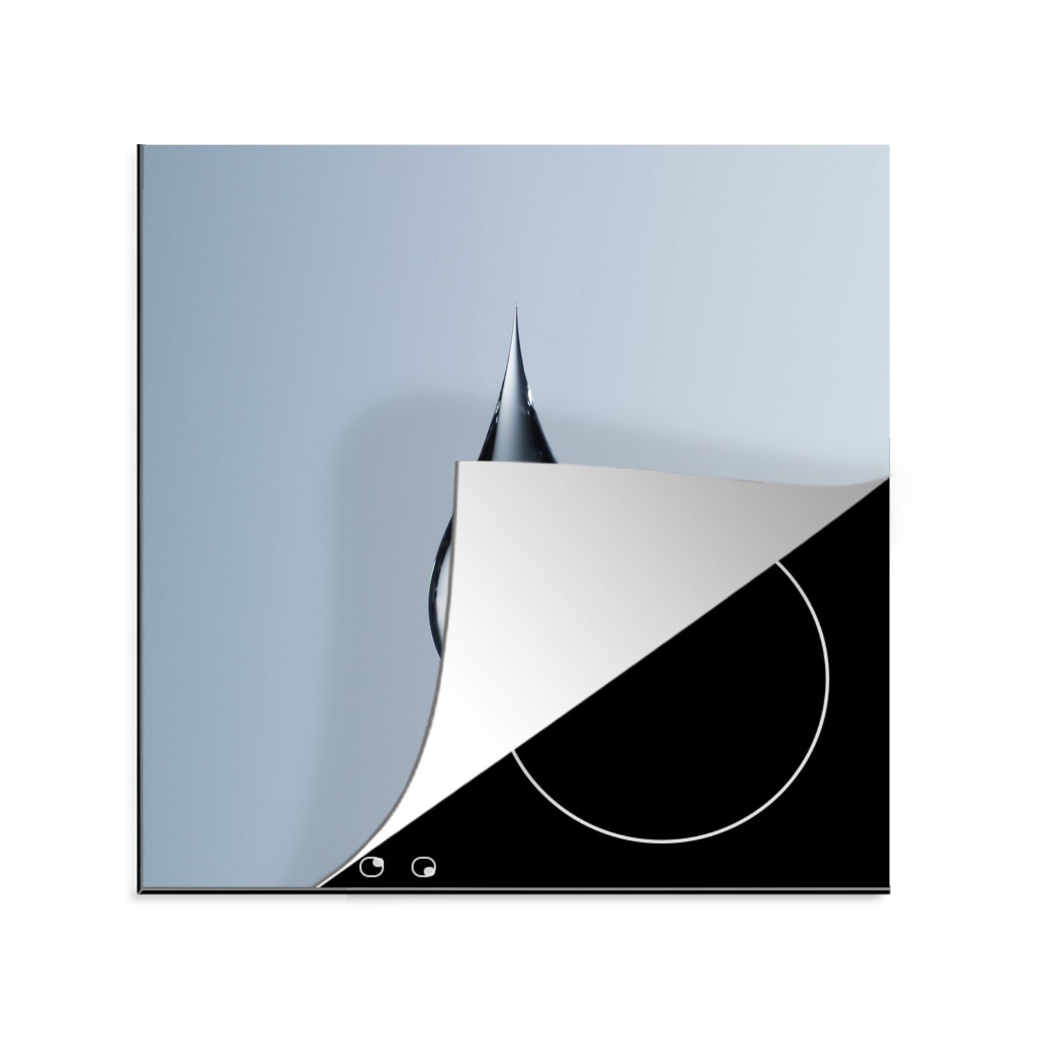 MuchoWow Herdblende-/Abdeckplatte Klarer hellblauer Tropfen auf grauem Hintergrund, Vinyl, (1 tlg), 78x78 cm, Ceranfeldabdeckung, Arbeitsplatte für küche