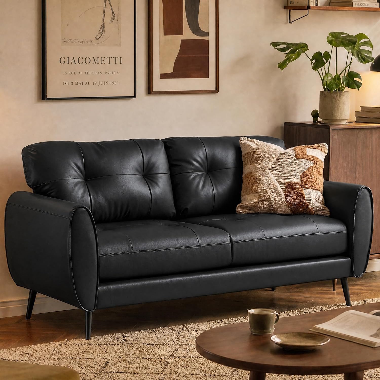 GRAVFORCE Sofa Prägunoserie Modern Kunstleder Braun für Wohnzimmer, 1 Teile, Büro Einfache Montage 146x72x77