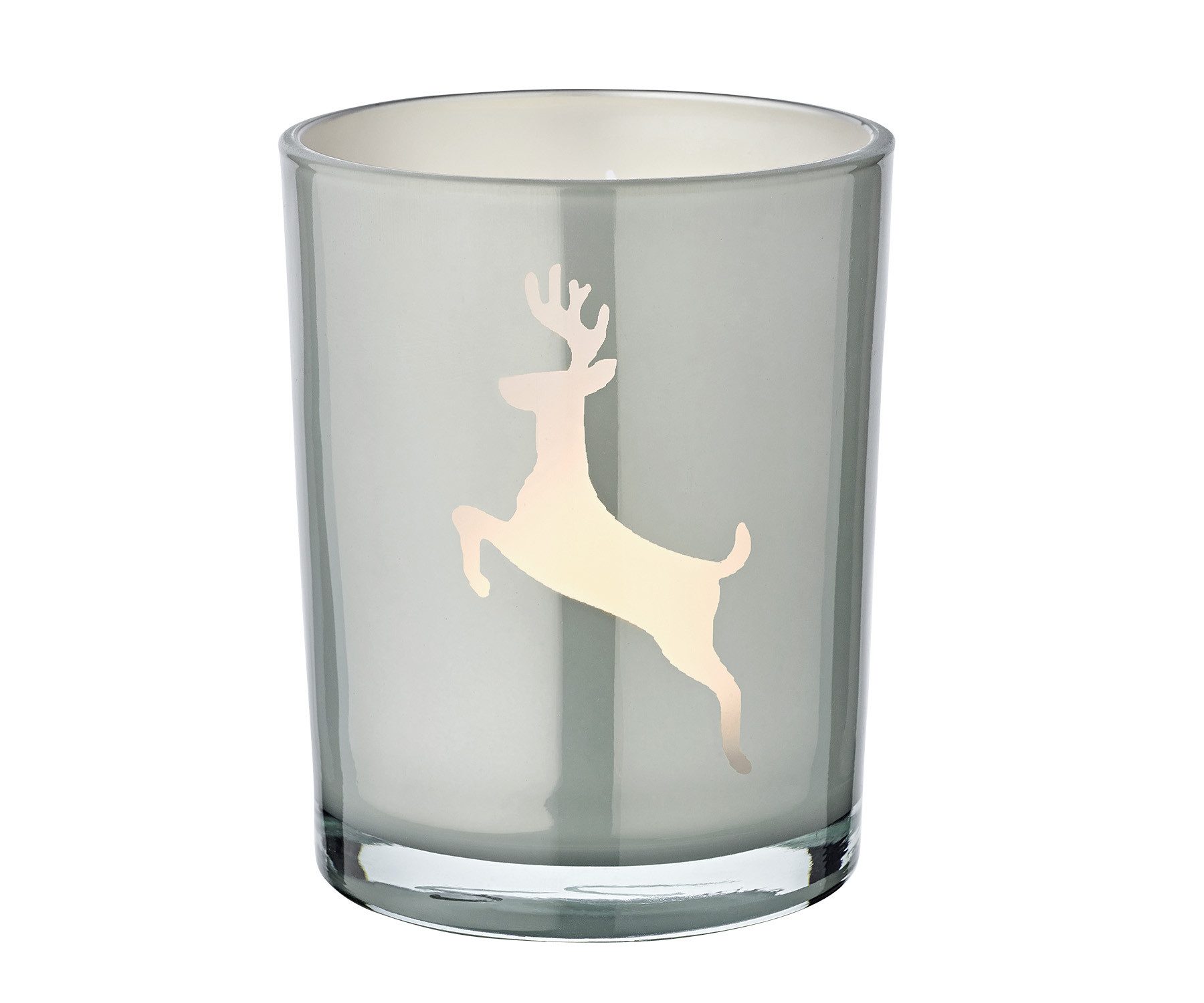 EDZARD Windlicht Loki left, Glas, Hirsch-Motiv, grau, H 13 cm, Ø 10 cm