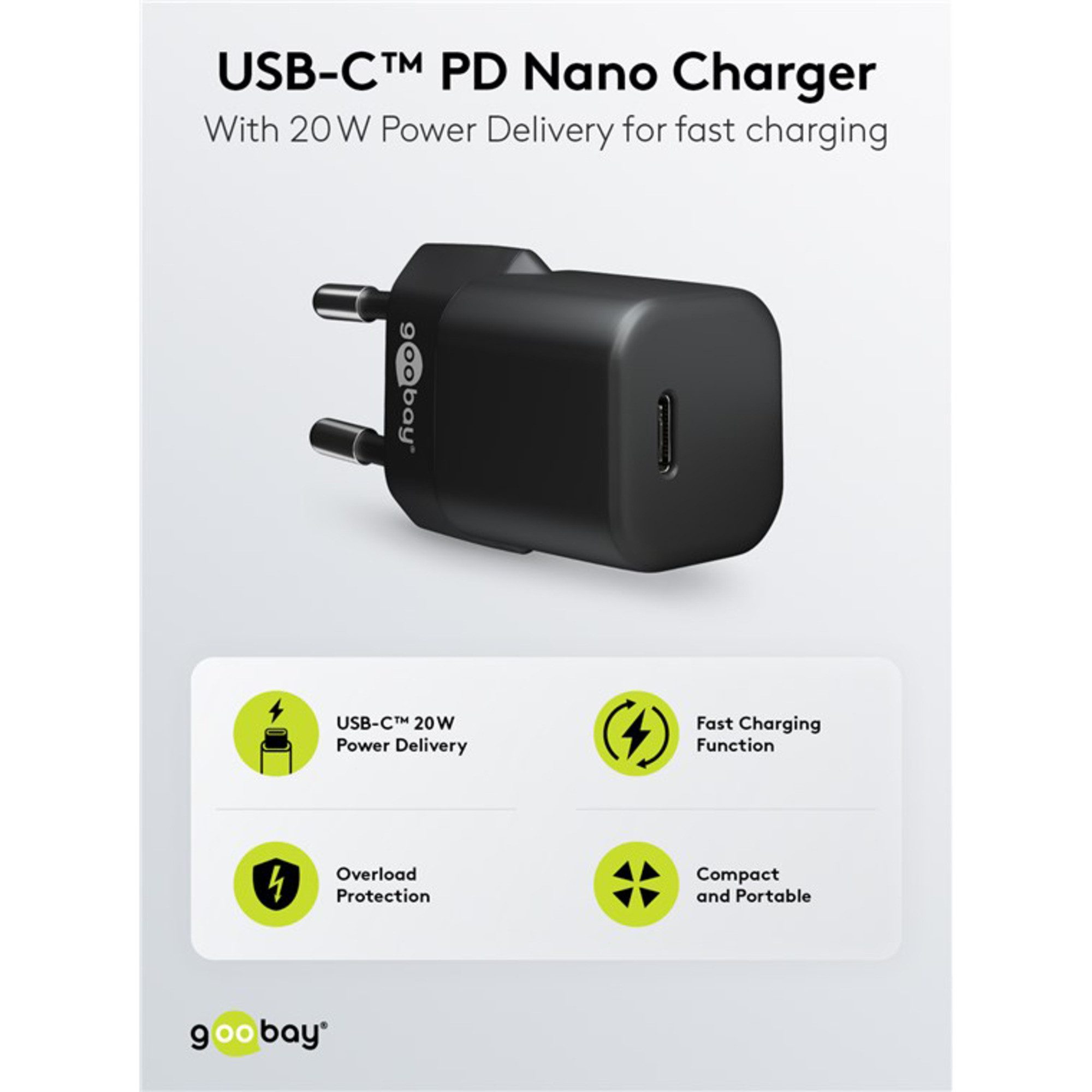 Goobay goobay USB-C Schnellladegerät Nano, PD, GaN, 20 Netzteil