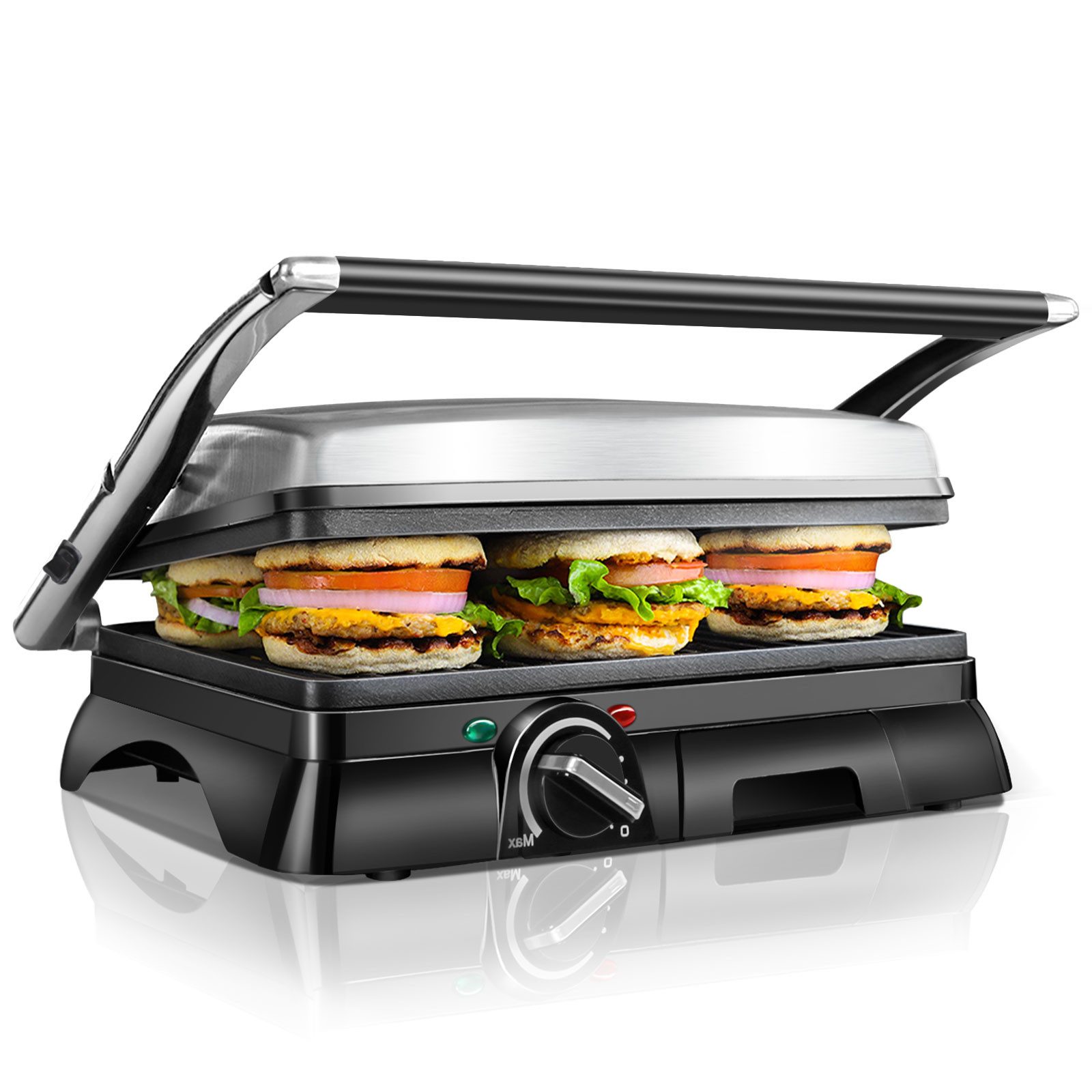 Aigostar Paninigrill Kontaktgrill XXL, Sandwichmaker und Panini Grill, Temperaturkontrolle, 2000,00 W, Antihaftbeschichtung, 180° klappbar, Fettauffangschale, 190–230 °C